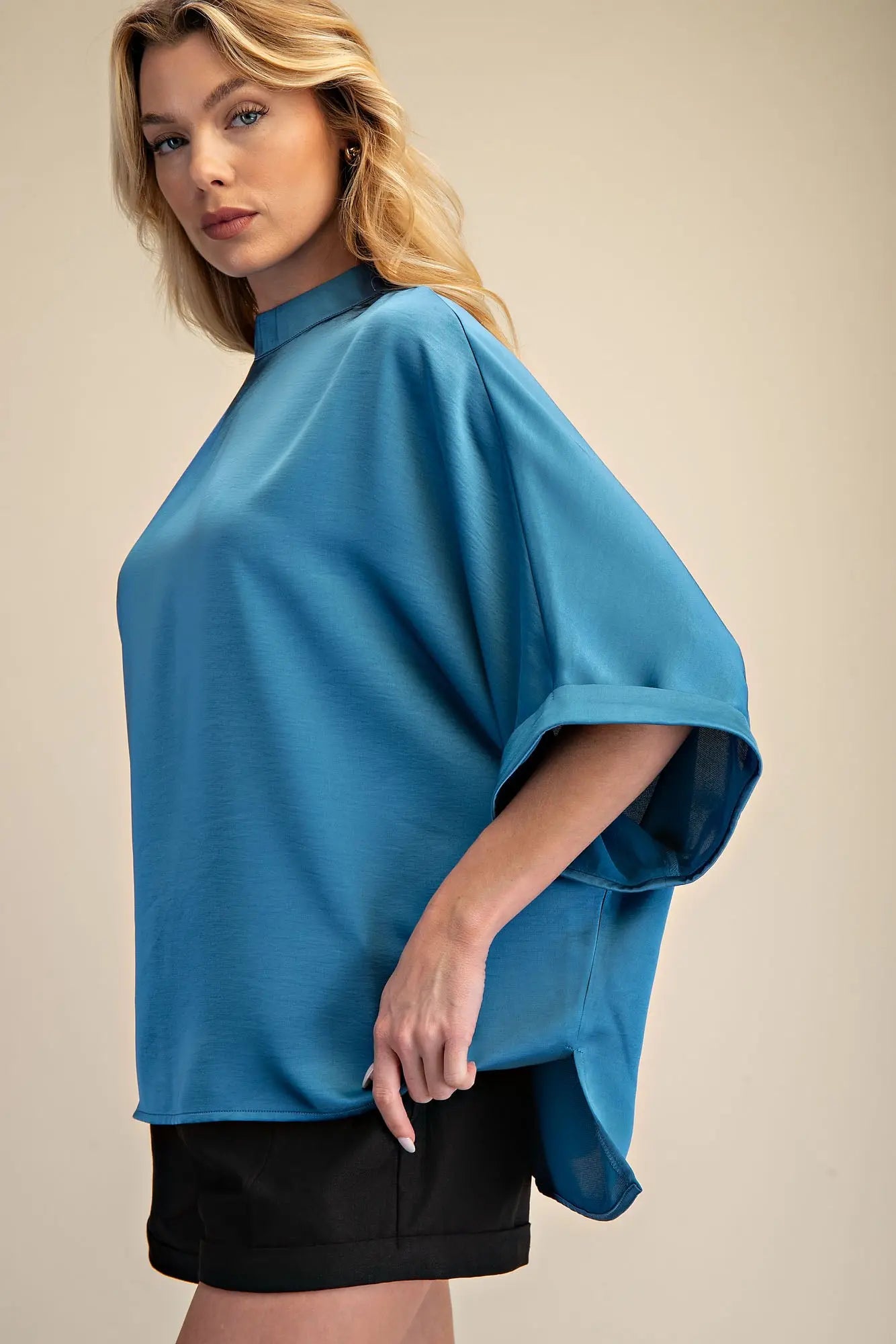 Slate Mock Neck Blouse