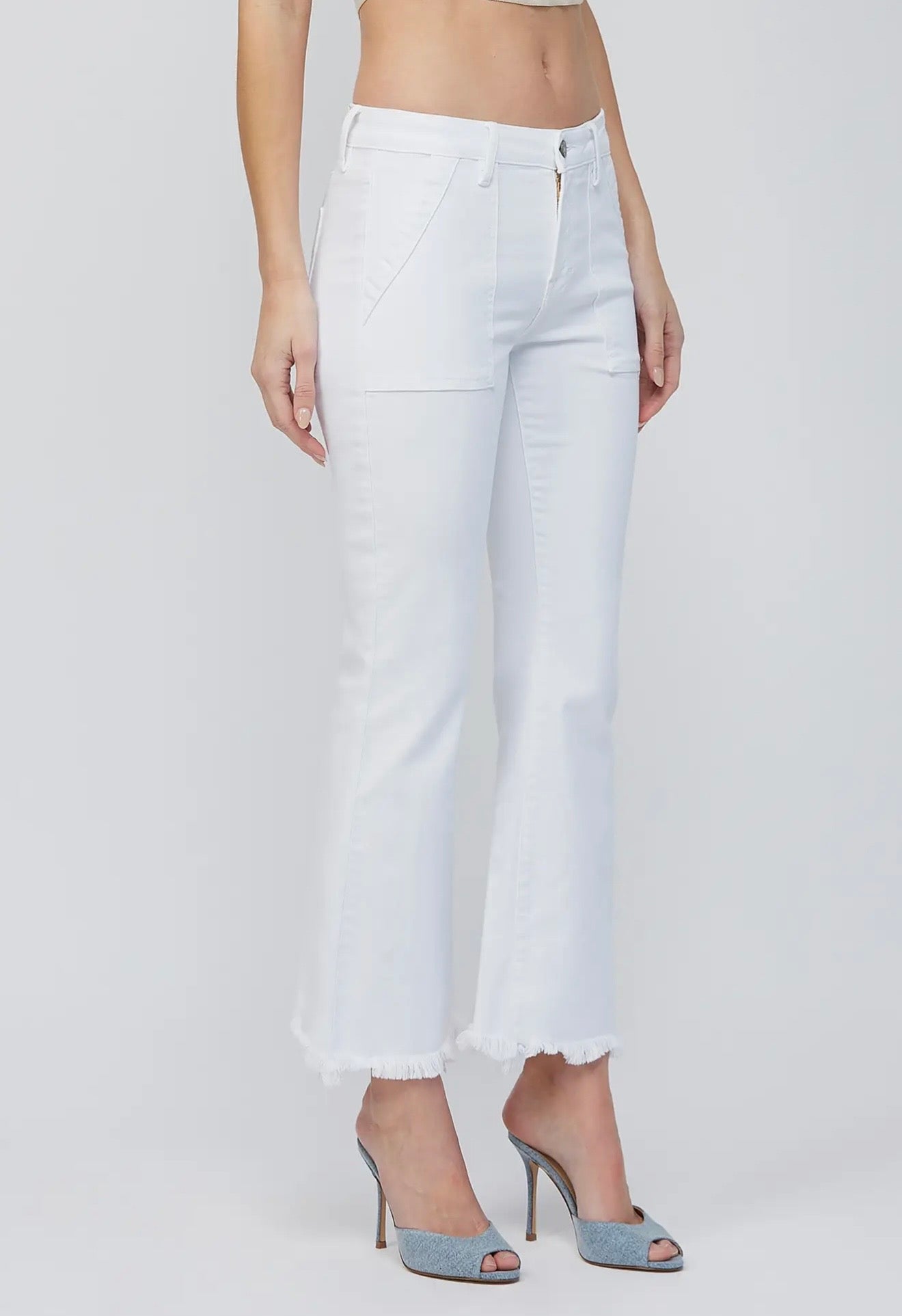Hidden White Cargo Pocket Cropped Flare Jeans
