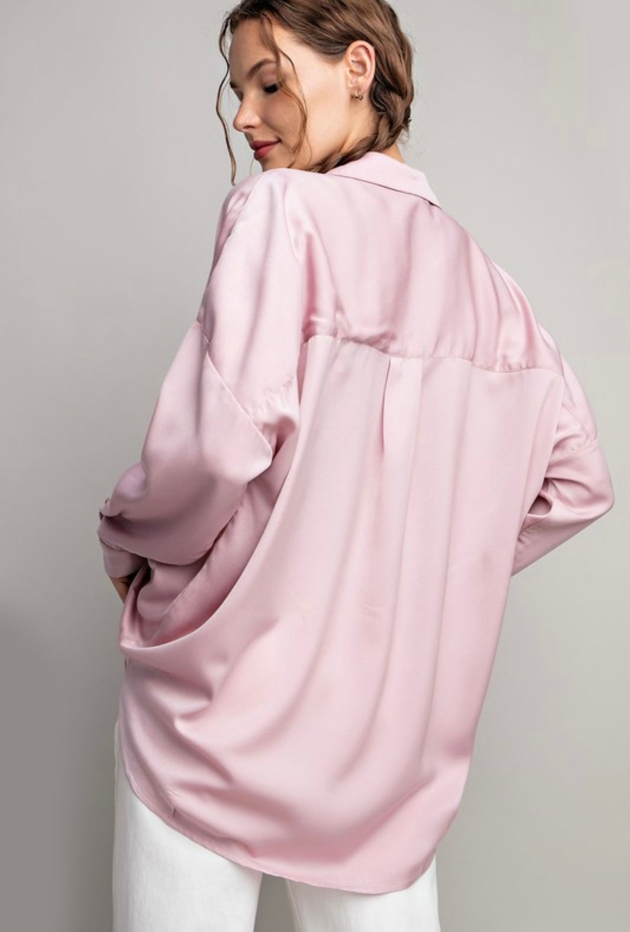 Dusty Rose Silk Long Sleeve Top