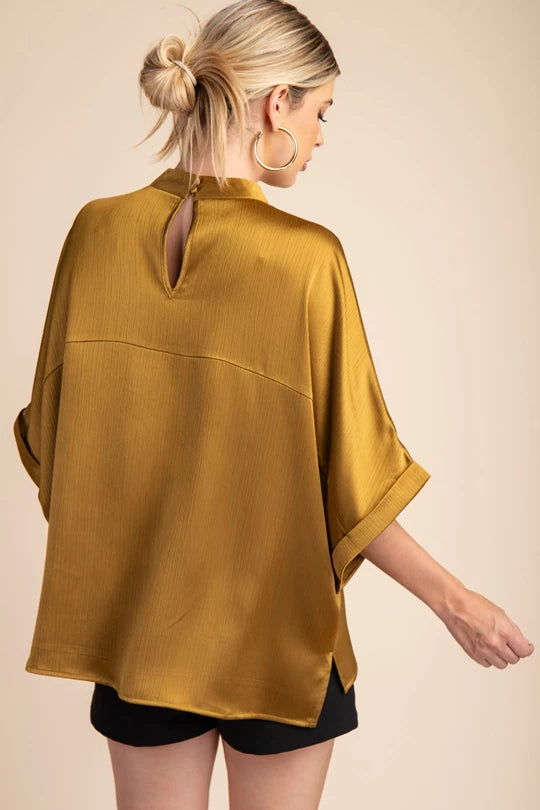 Mustard Mock Neck Blouse