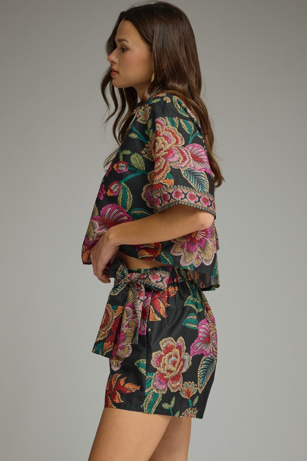 Midnight Bloom Collared Blouse & Wrap Skort Set