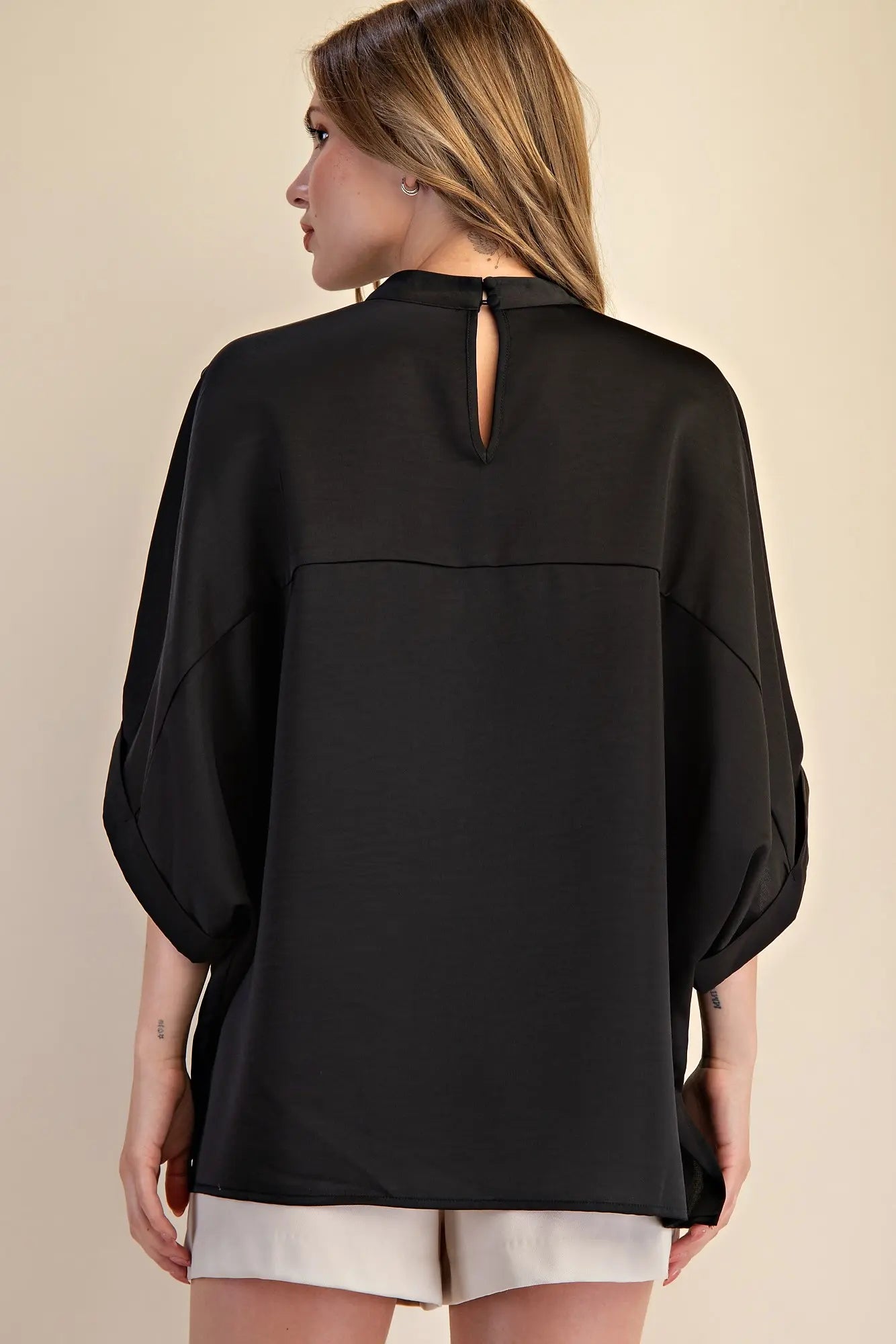 Mock Neck Oversized Top- Black