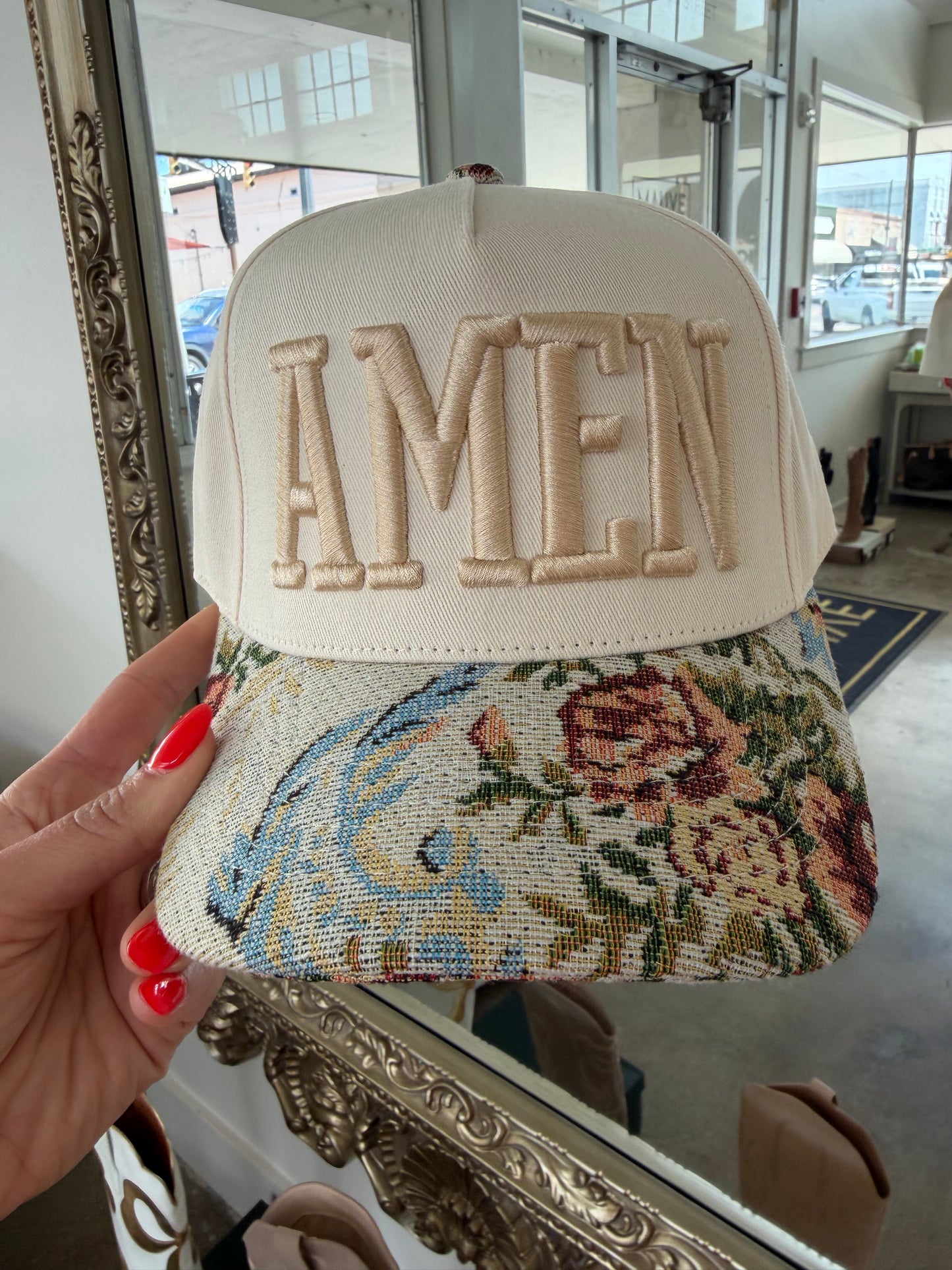 Amen~Puff Embroidered Floral Bill Hat