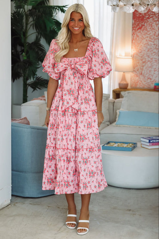 Happy Gatherings Floral Bow Maxi Dress