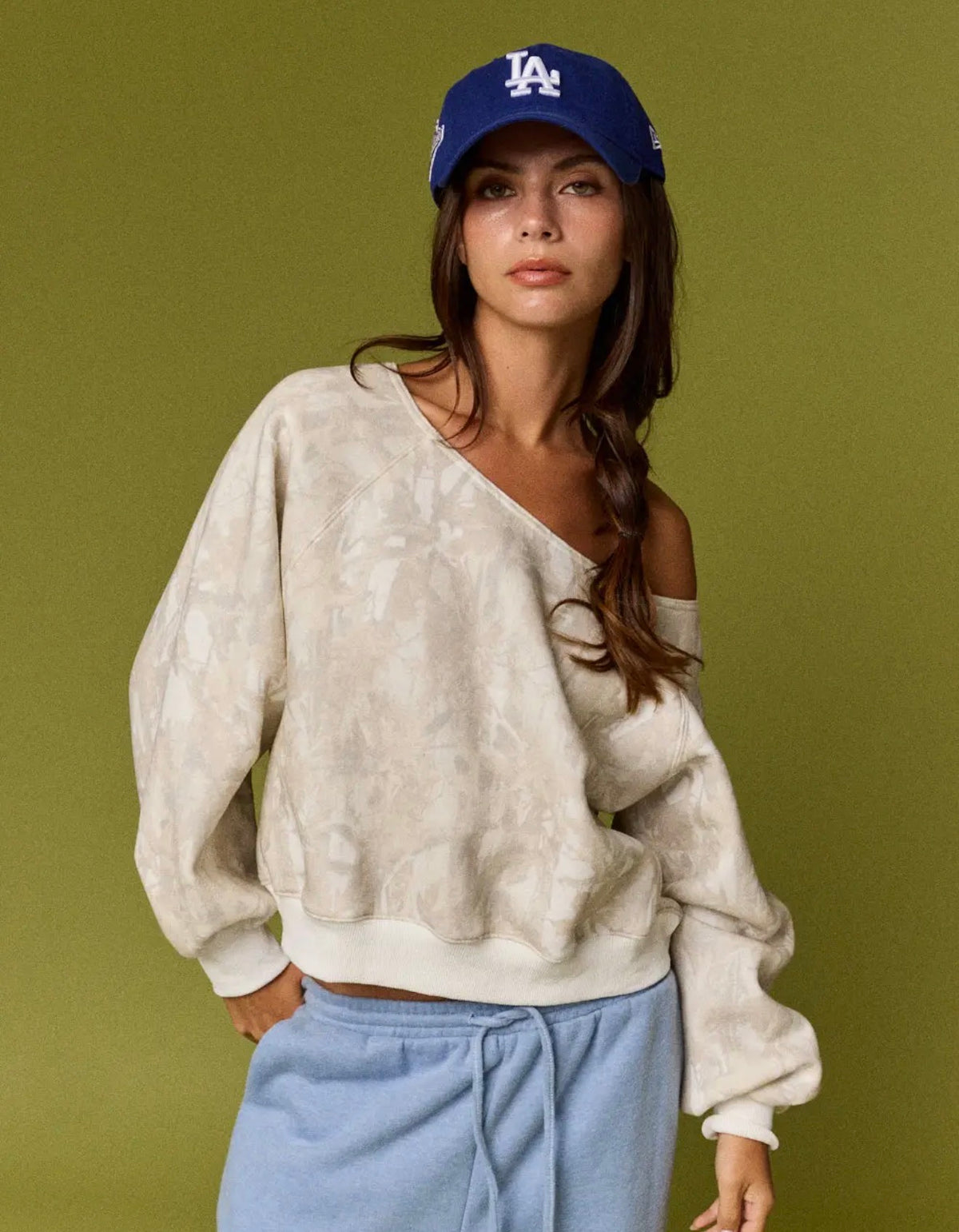 Camo Long Sleeve off the Shoulder Pullover