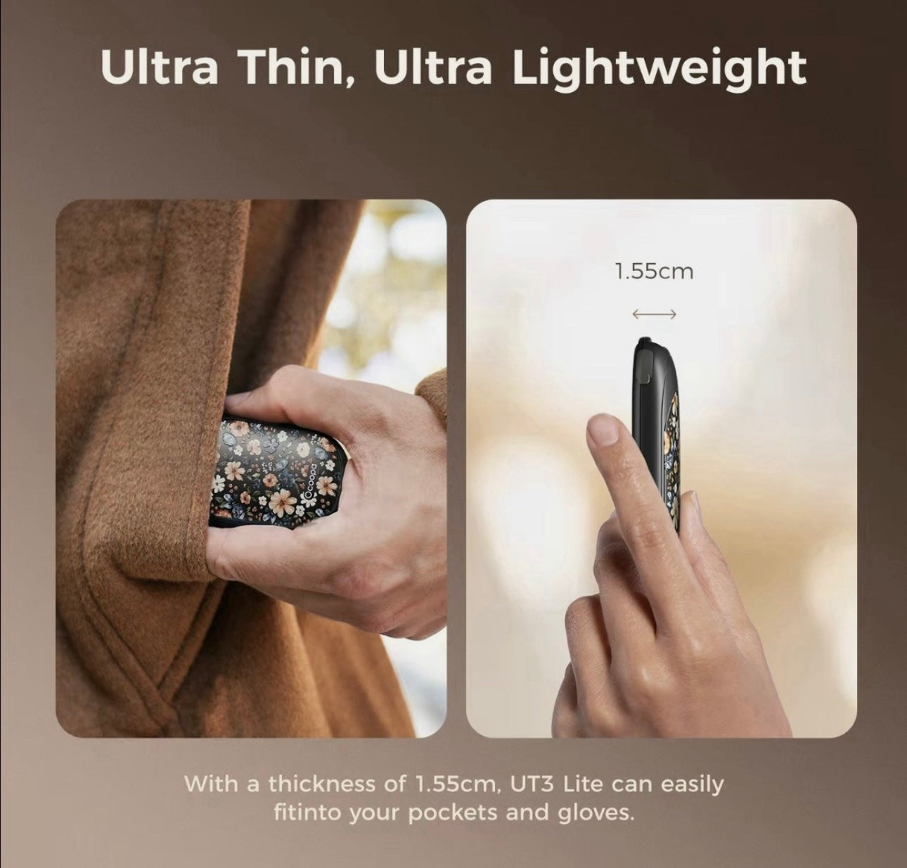 Portable Hand Warmer-Black Floral