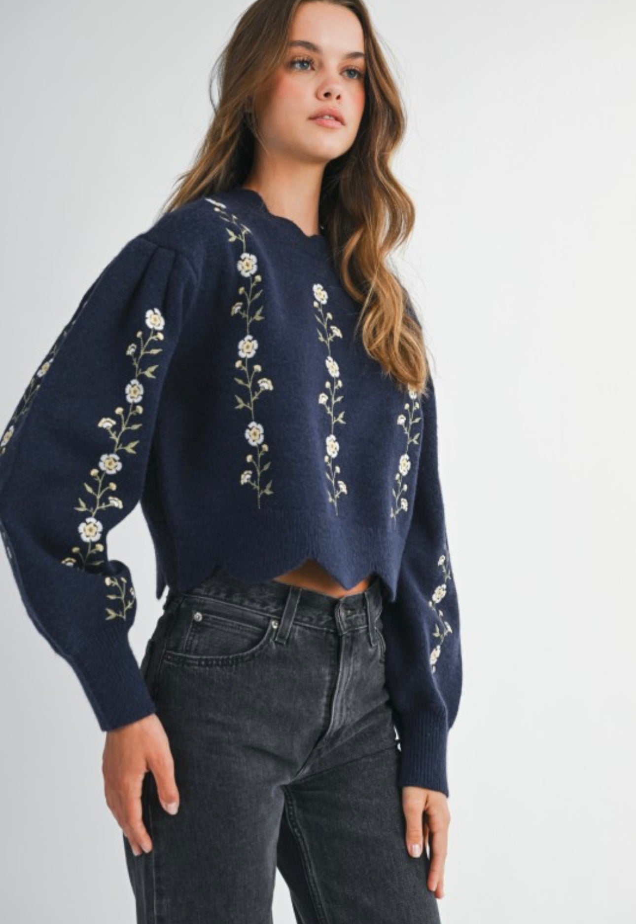 Southern Charm Embroidered Knit Sweater Navy