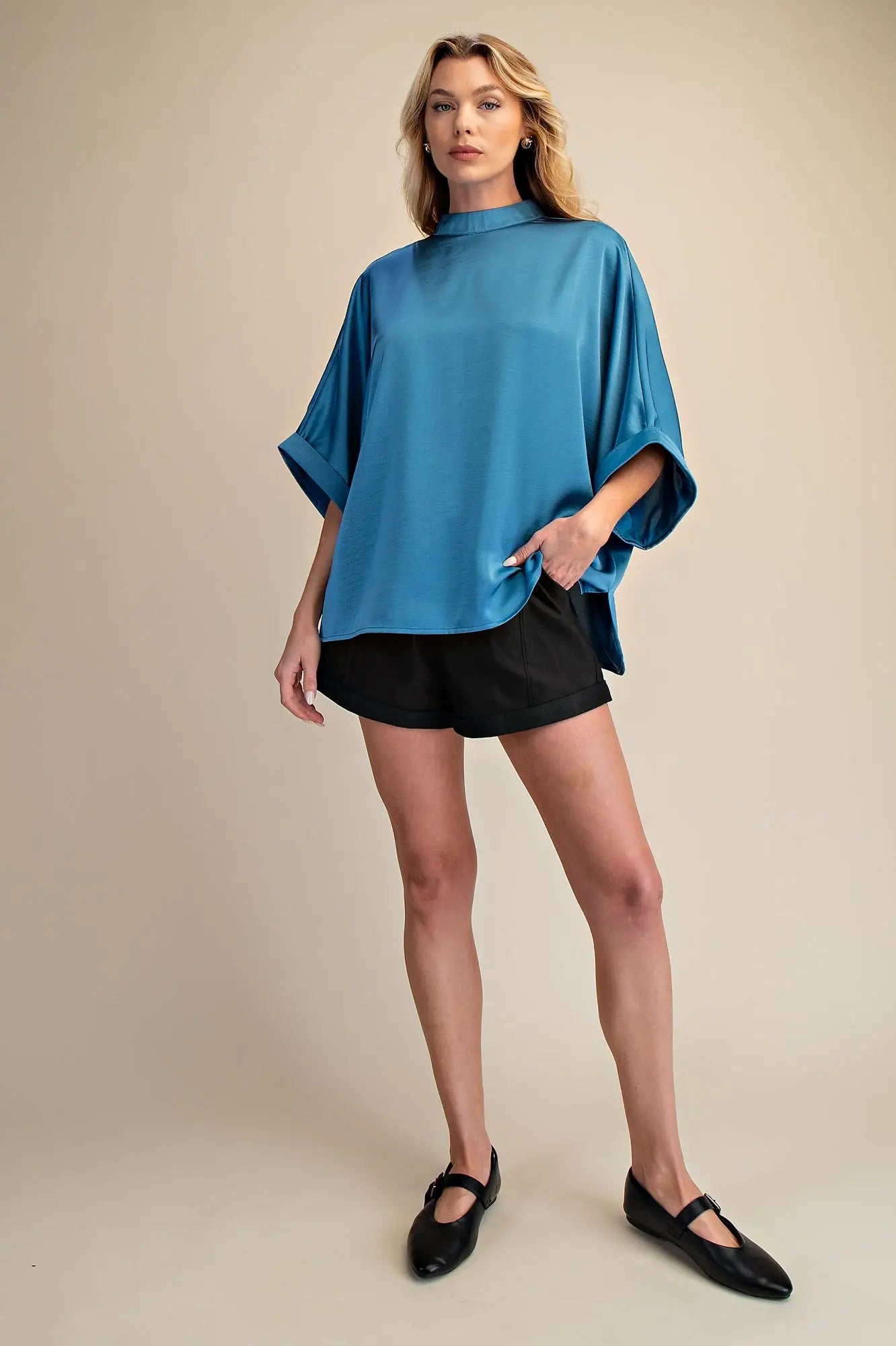 Slate Mock Neck Blouse