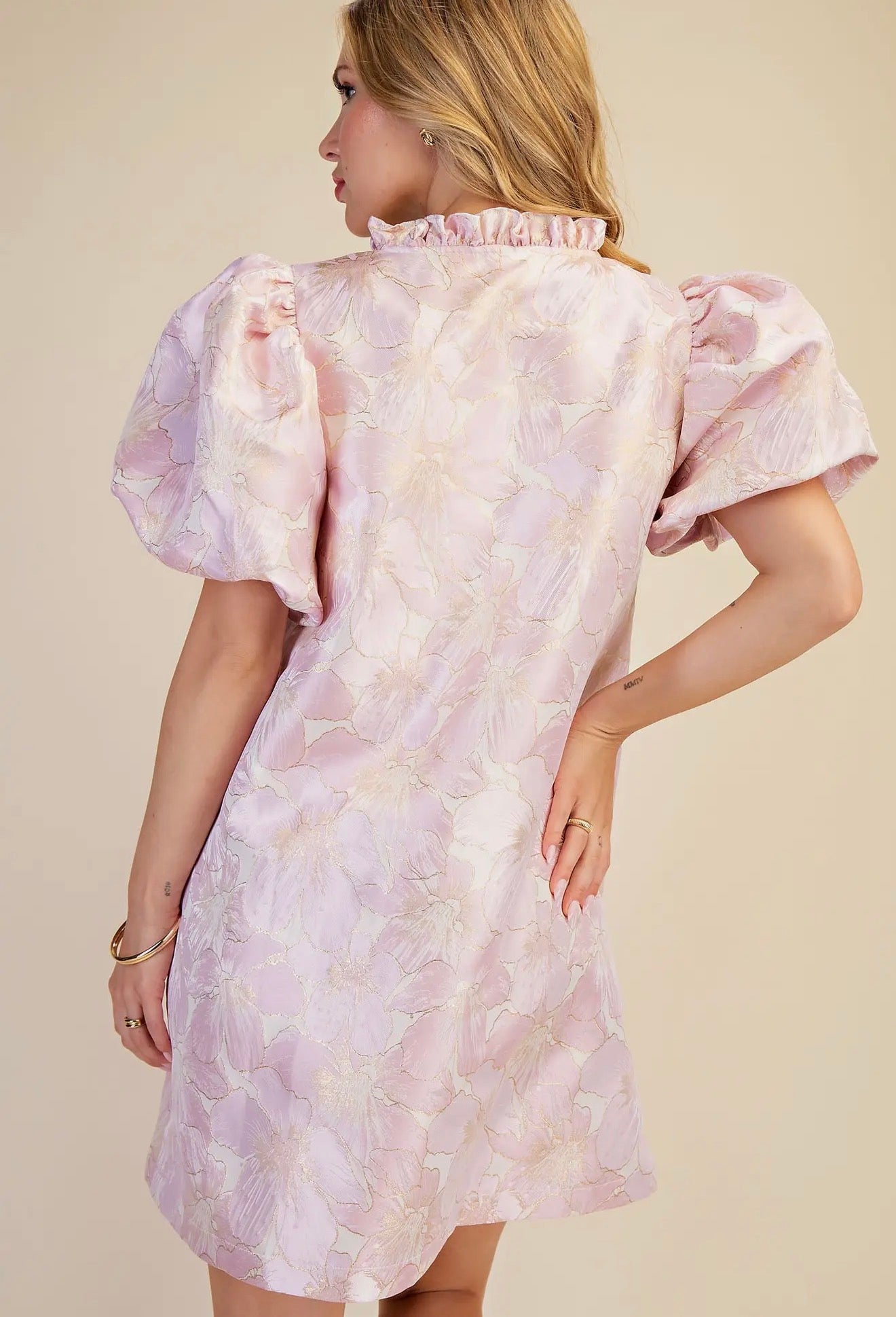 Uptown Allure Baby Pink Floral Mini Dress