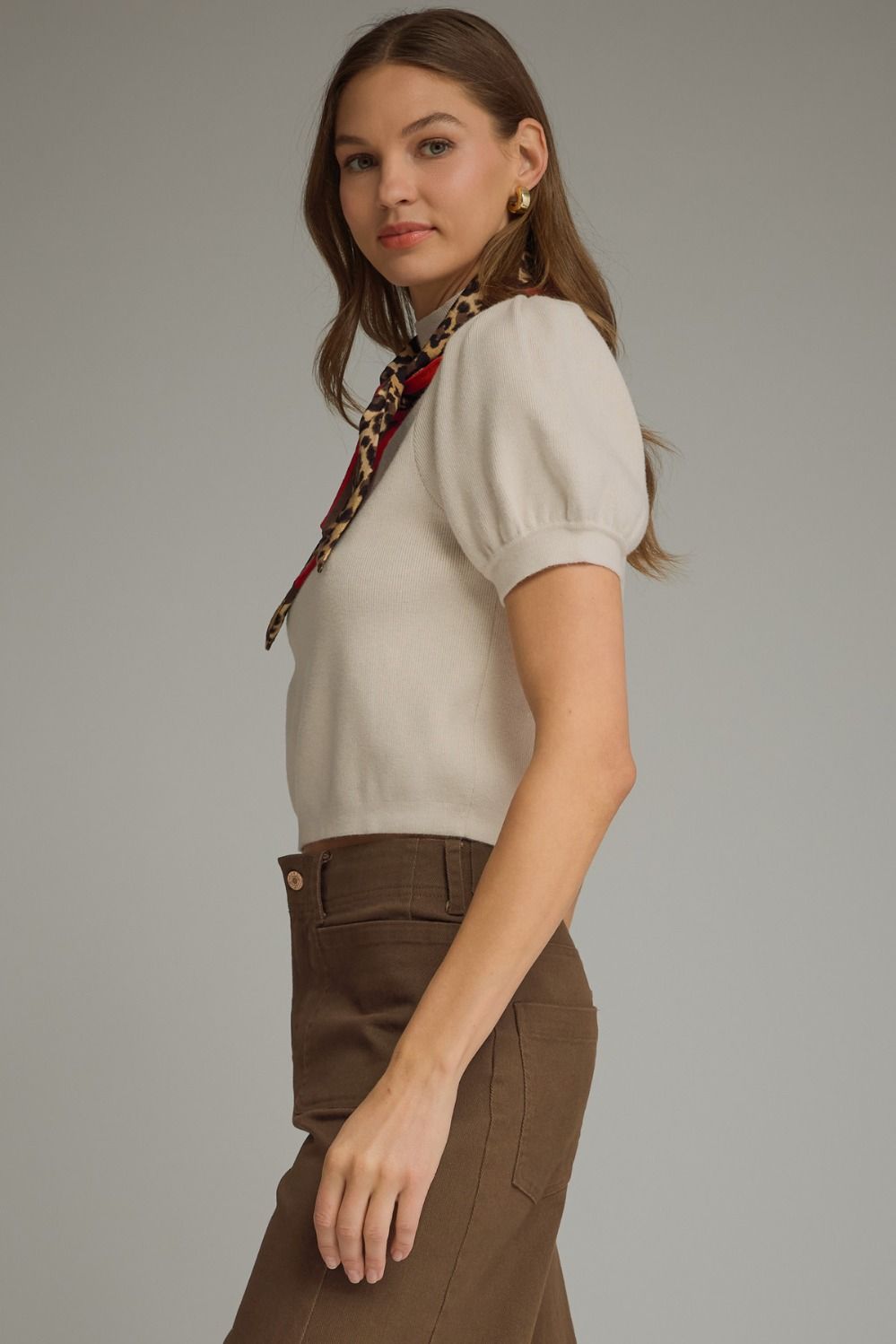 Told You So Ecru Puff Sleeve Sweater (Scarf Included)