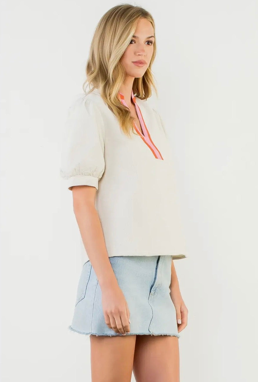 Simply Alluring Puff Sleeve Textured Blouse