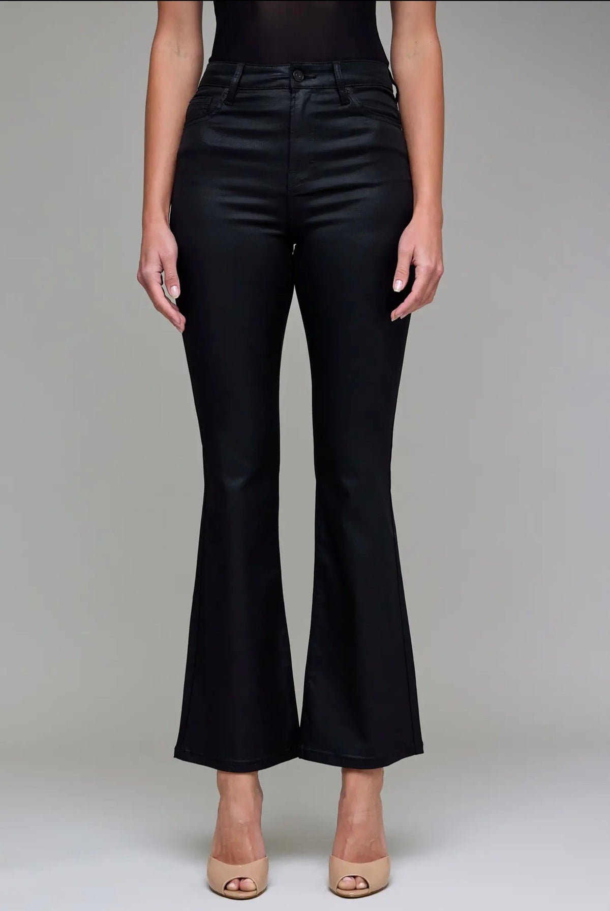 Happi Black Coated Clean Stretch Flare Hidden Jeans~ Inseam 31