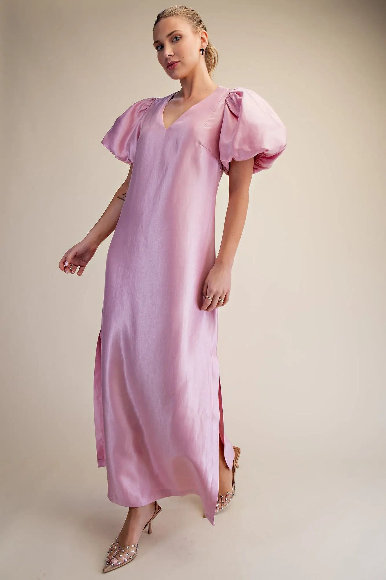Pretty In Pink Glossy Maxi Dress