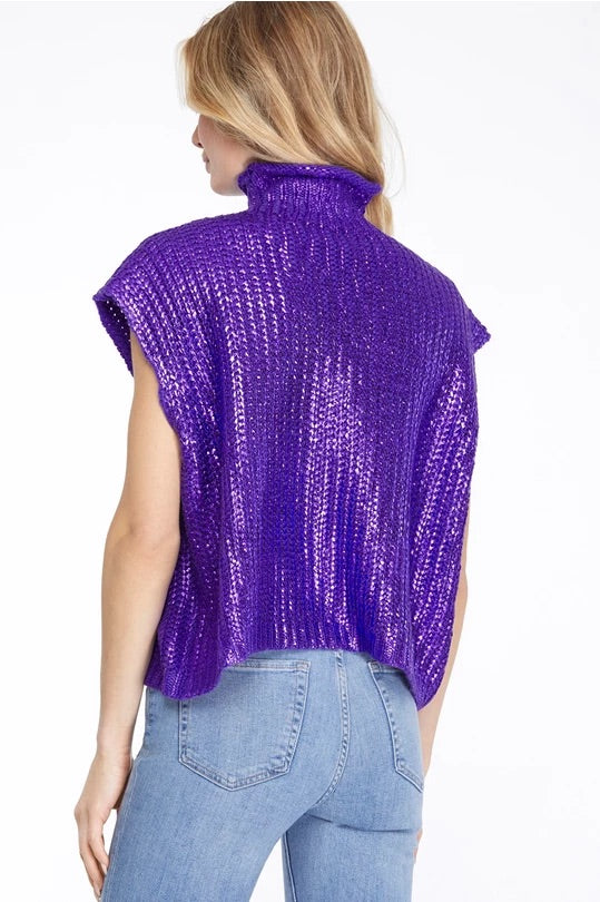 Purple Metallic Foil Sleeveless Sweater