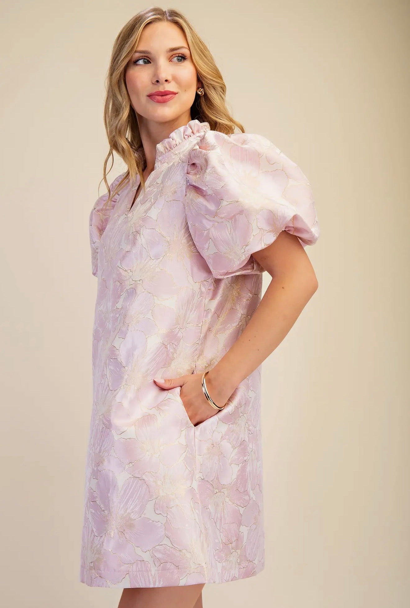Uptown Allure Baby Pink Floral Mini Dress