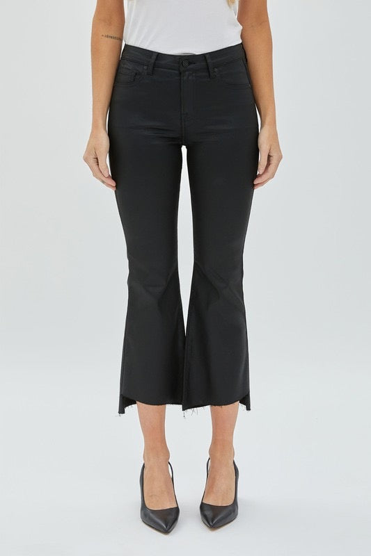 Hidden Happi Jeans Black Coated  Cropped Flare With Step Hem