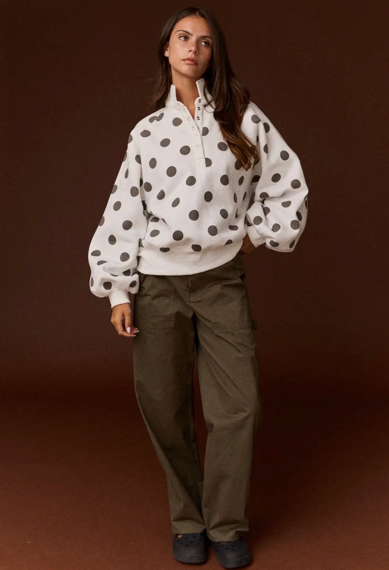 Chocolate Polka Dotted Piper Collared Pullover
