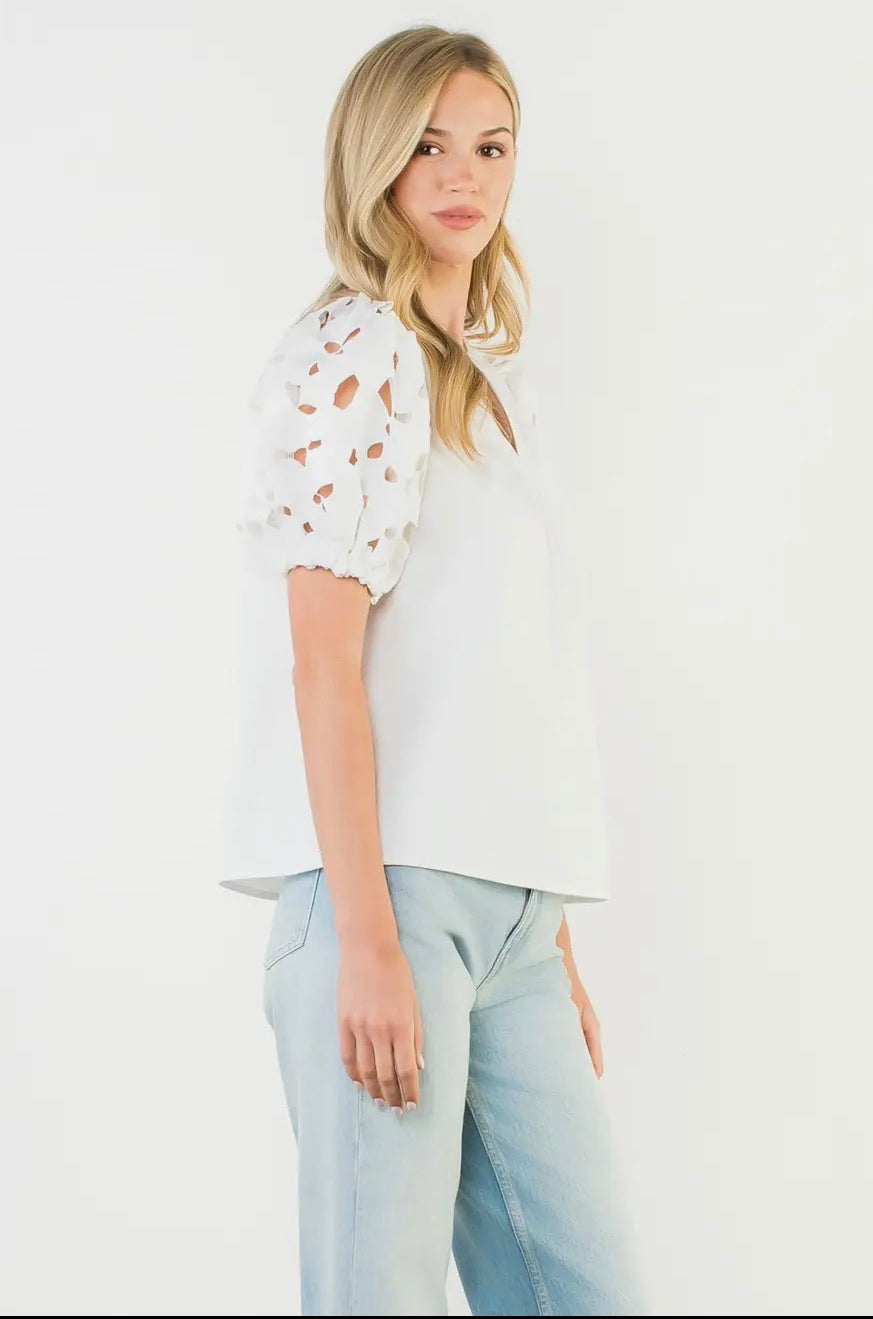Seaside Chic Eyelet Puff Sleeve Blouse~THML