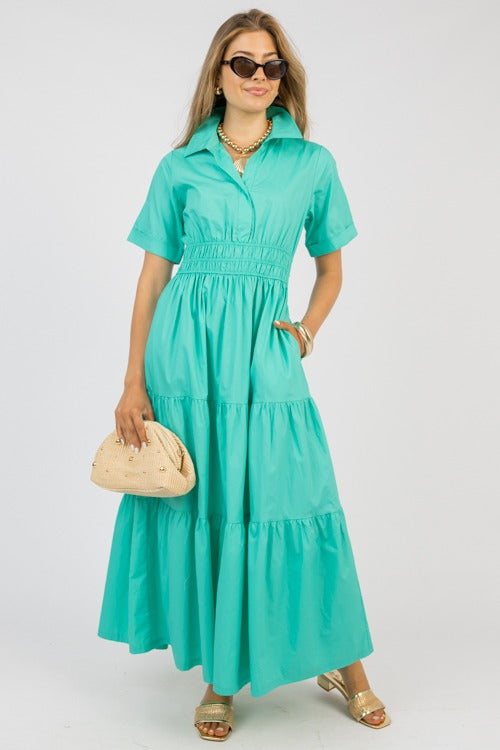 Woven Tiered Maxi Dress- Soft Jade
