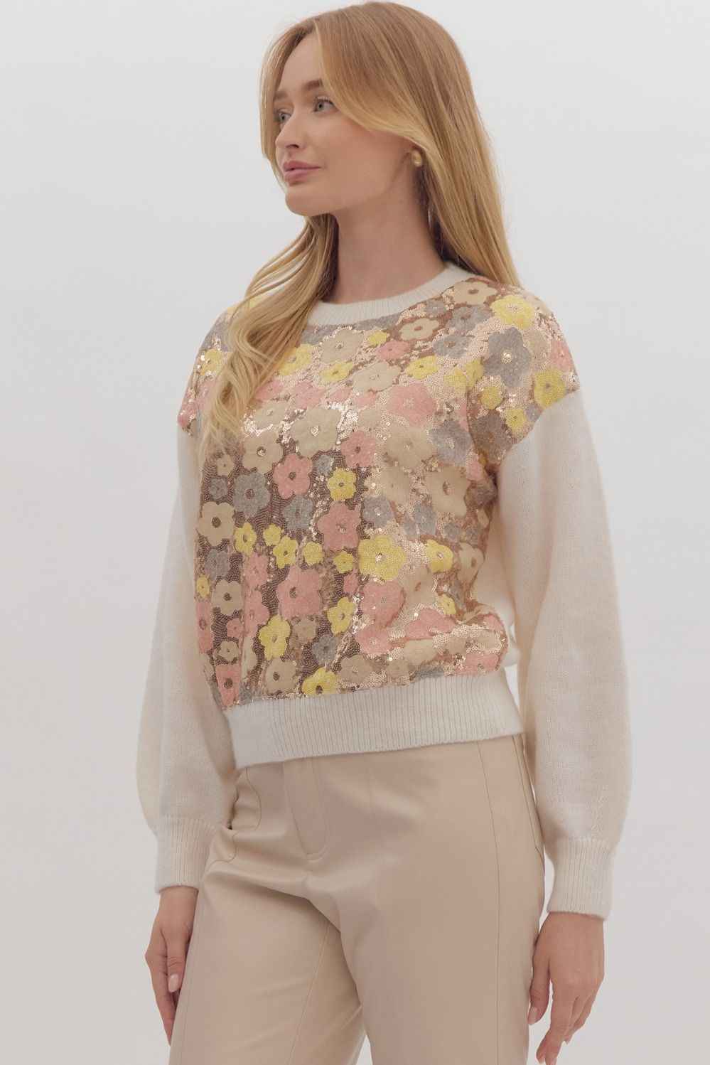 Flower Power Sequin Embellished Sweater