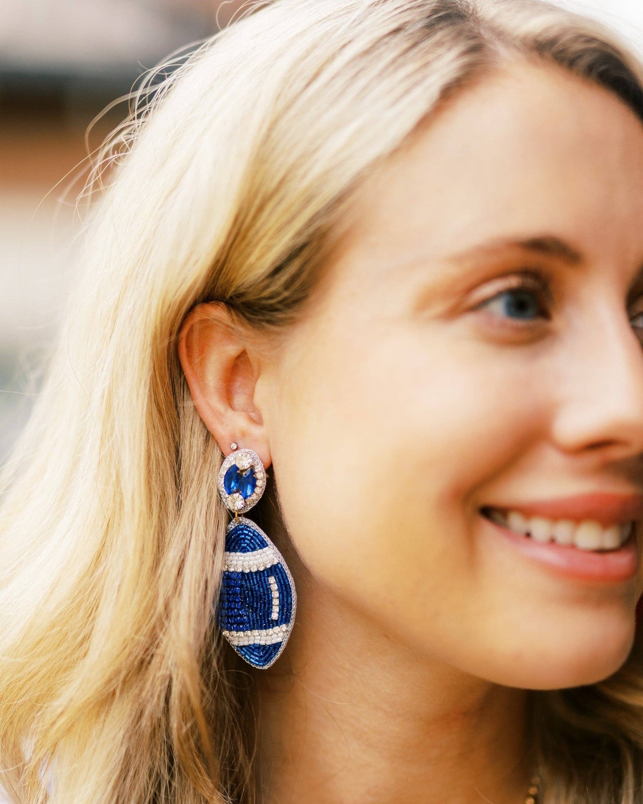 Beaded Blue Football Earrings