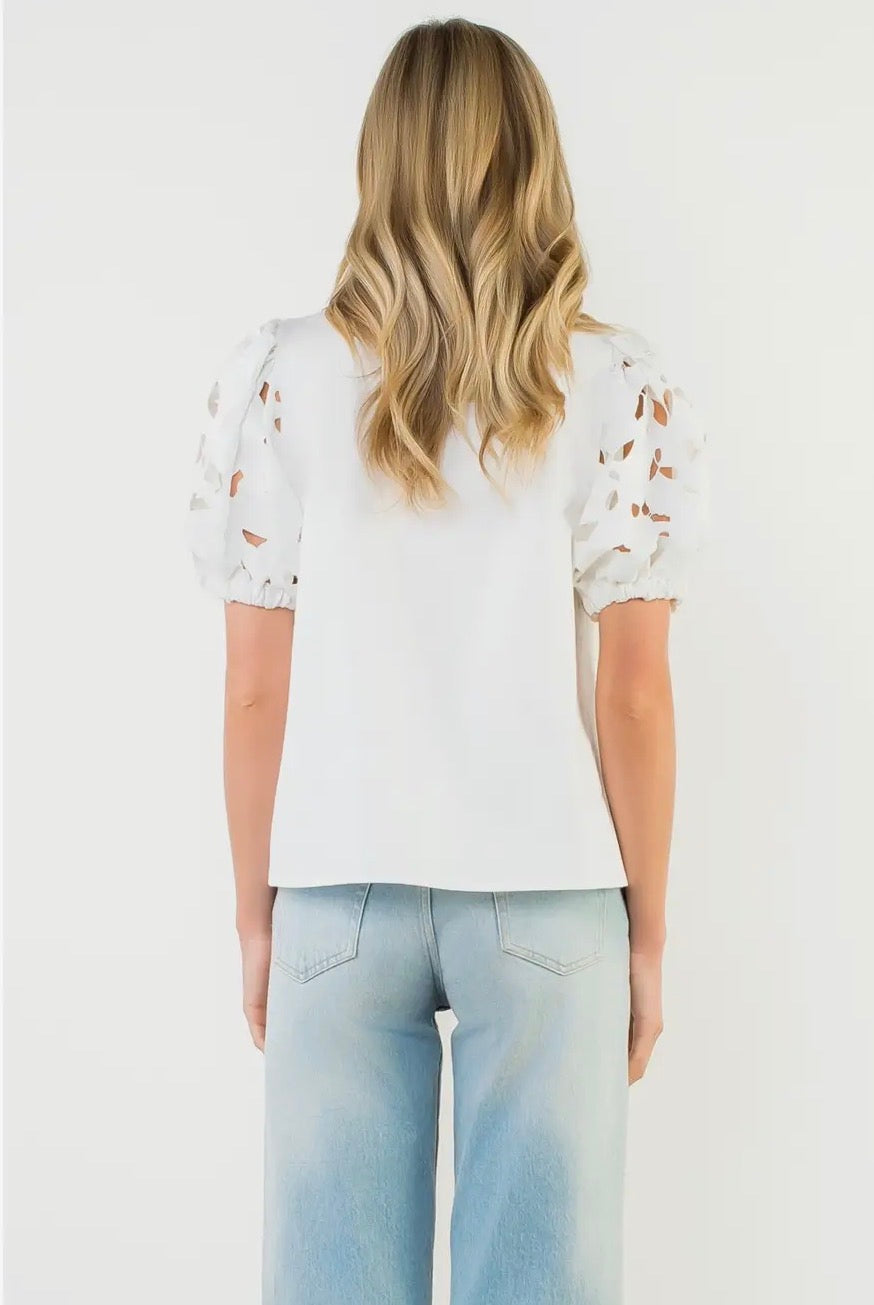 Seaside Chic Eyelet Puff Sleeve Blouse~THML