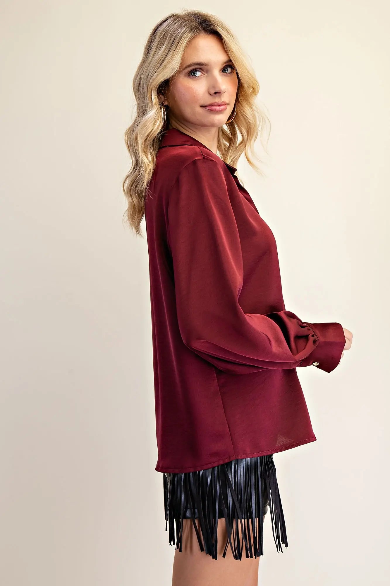 Burgundy Satin Blouse