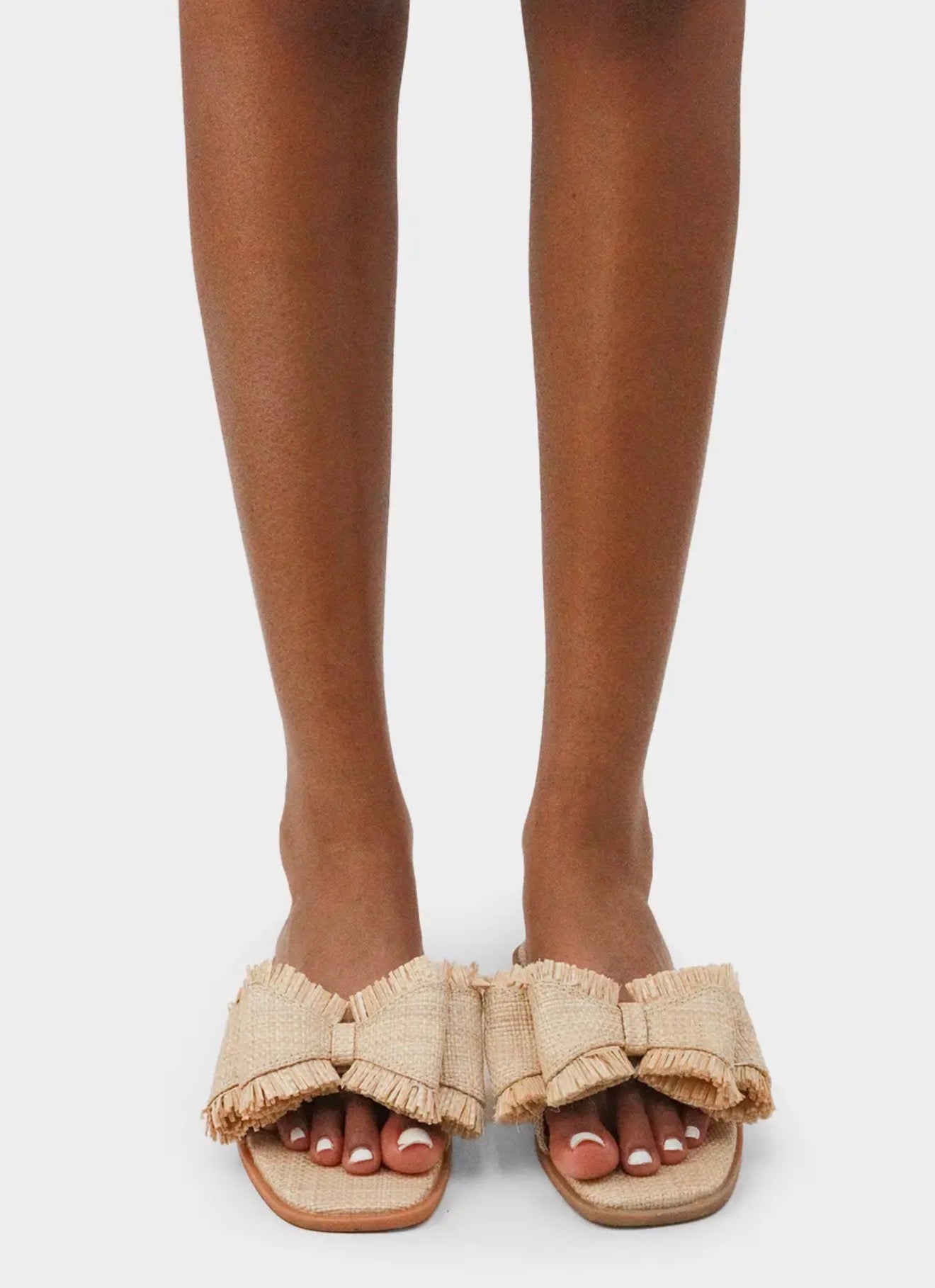 Resort Stay - Raffia Bow Sandals, Beach Slide, Summer Flat