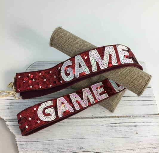 Sequined/Beaded Maroon - White Purse Strap