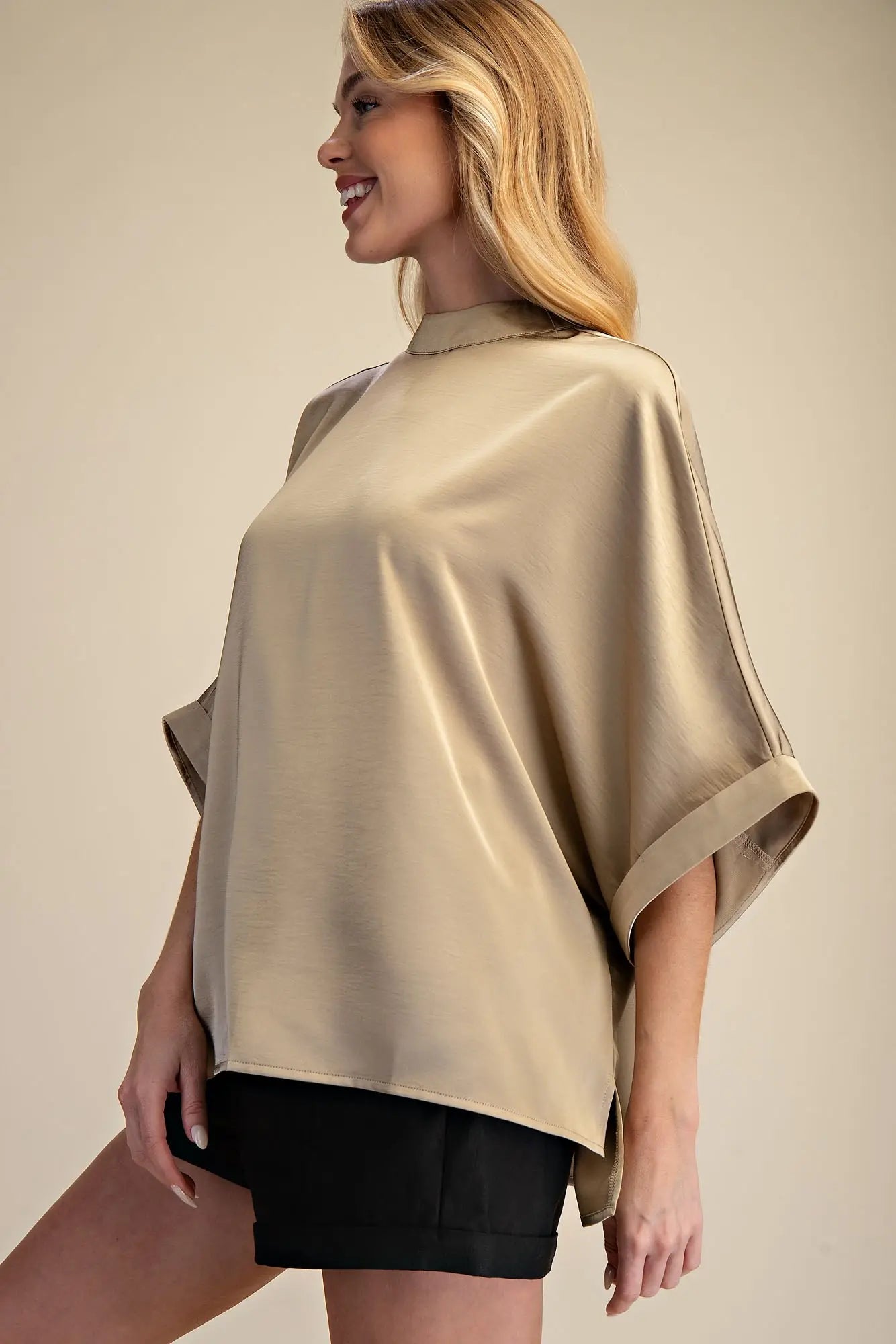 Taupe Mock Neck Blouse