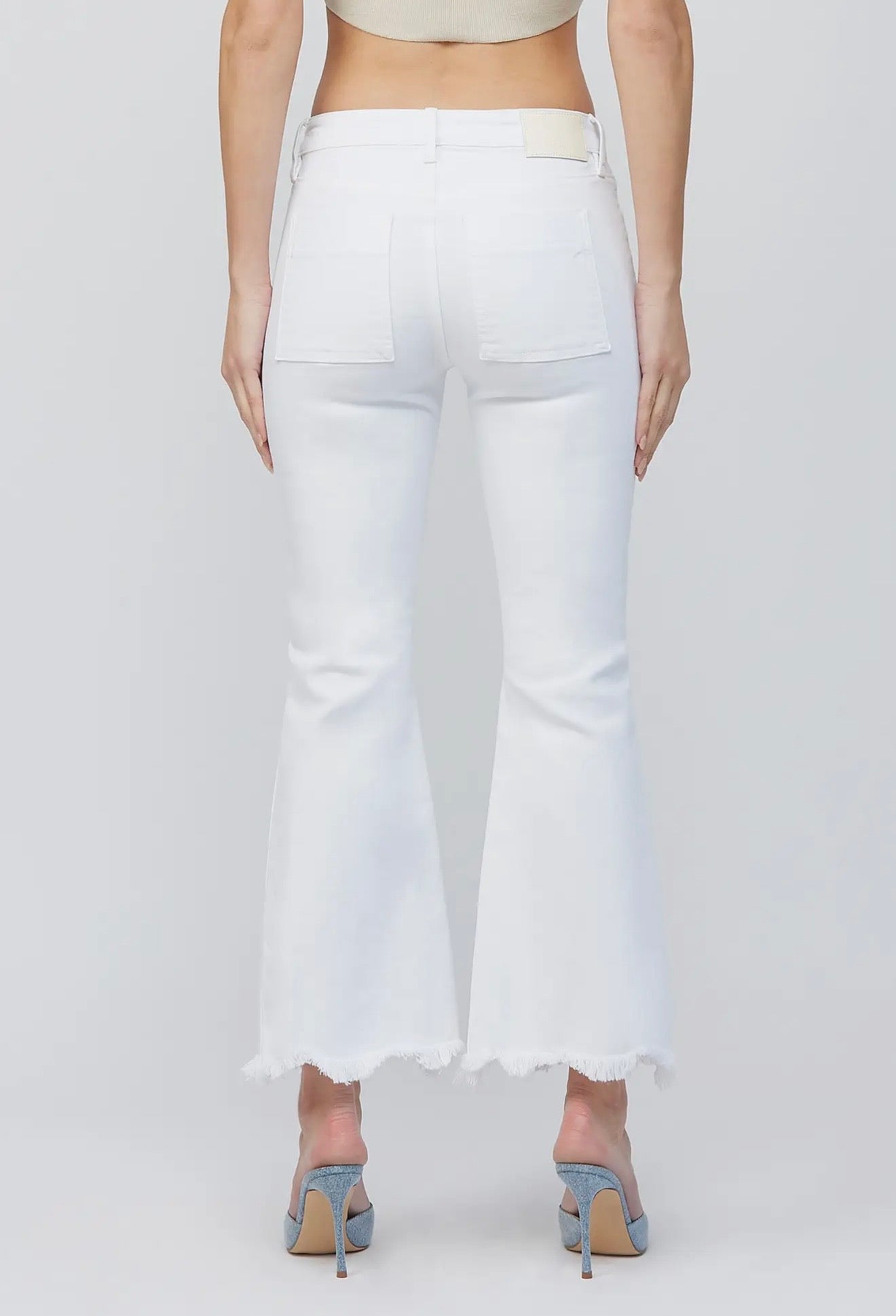 Hidden White Cargo Pocket Cropped Flare Jeans