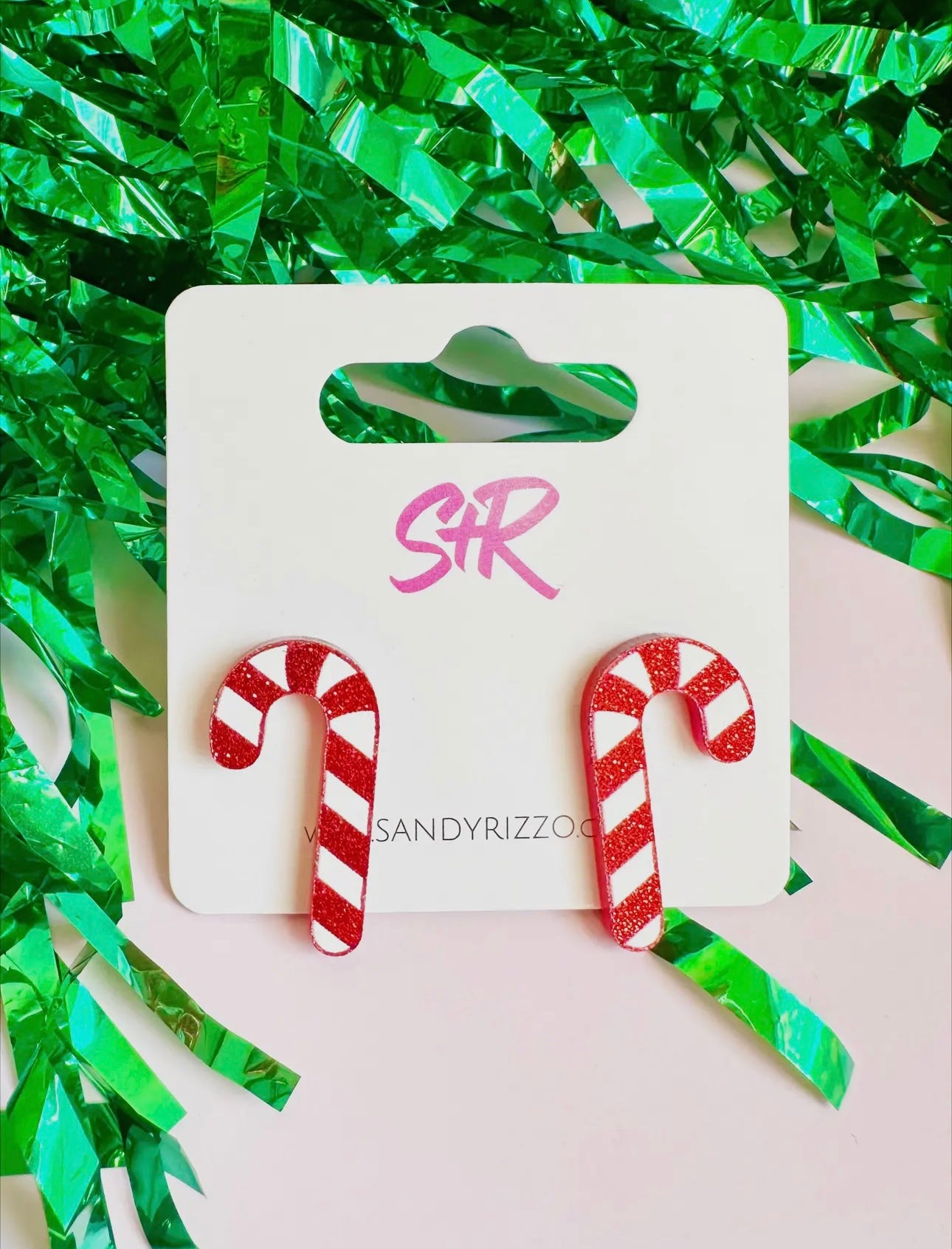 Red & White Acrylic Candy Cane Studs