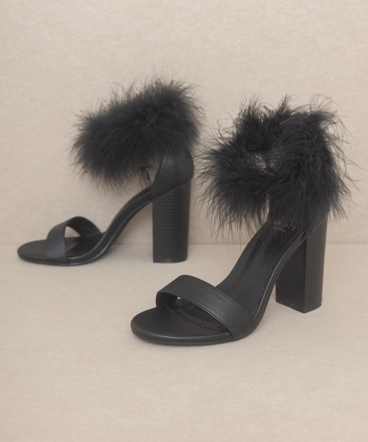 Sasha Black Feathered Ankle Heels