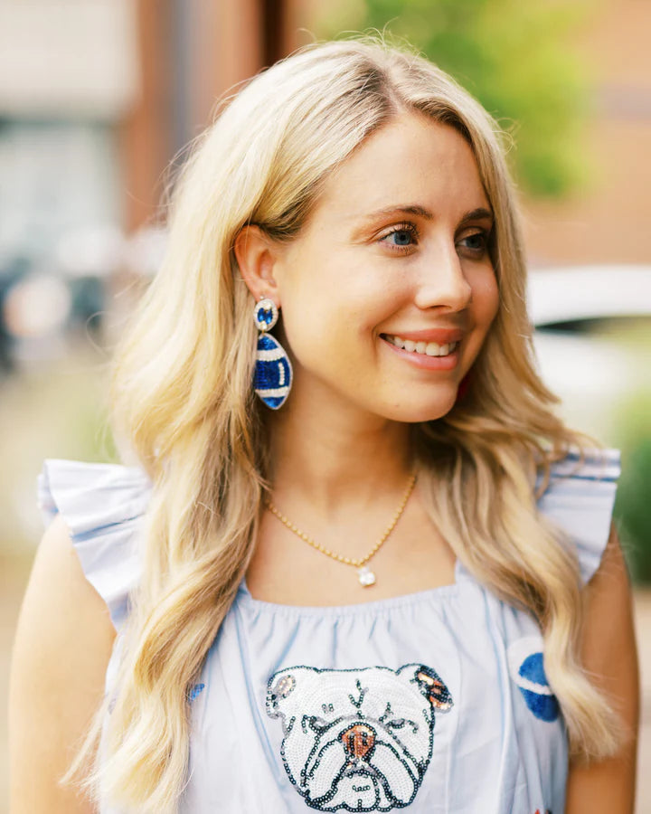 Beaded Blue Football Earrings