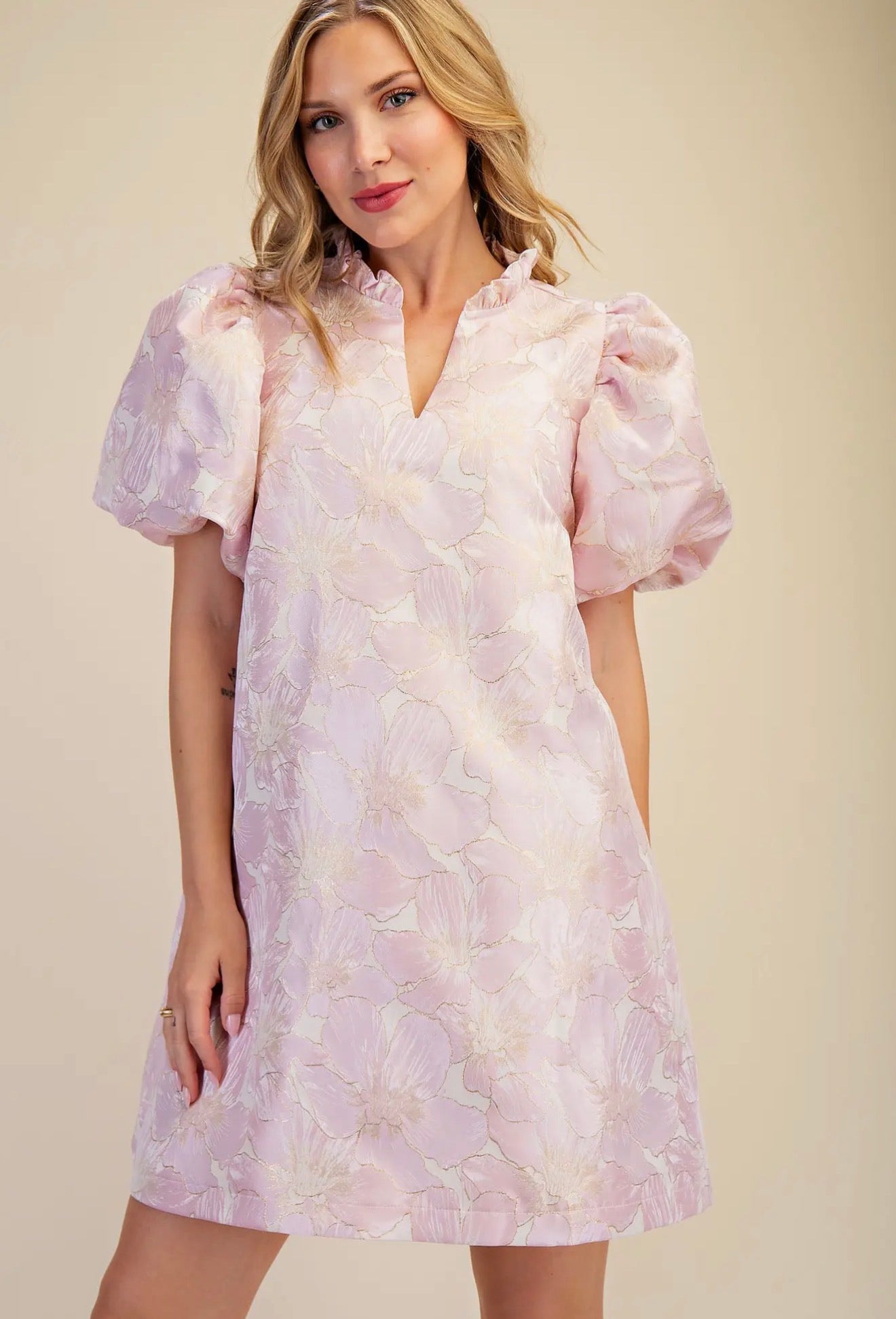 Uptown Allure Baby Pink Floral Mini Dress
