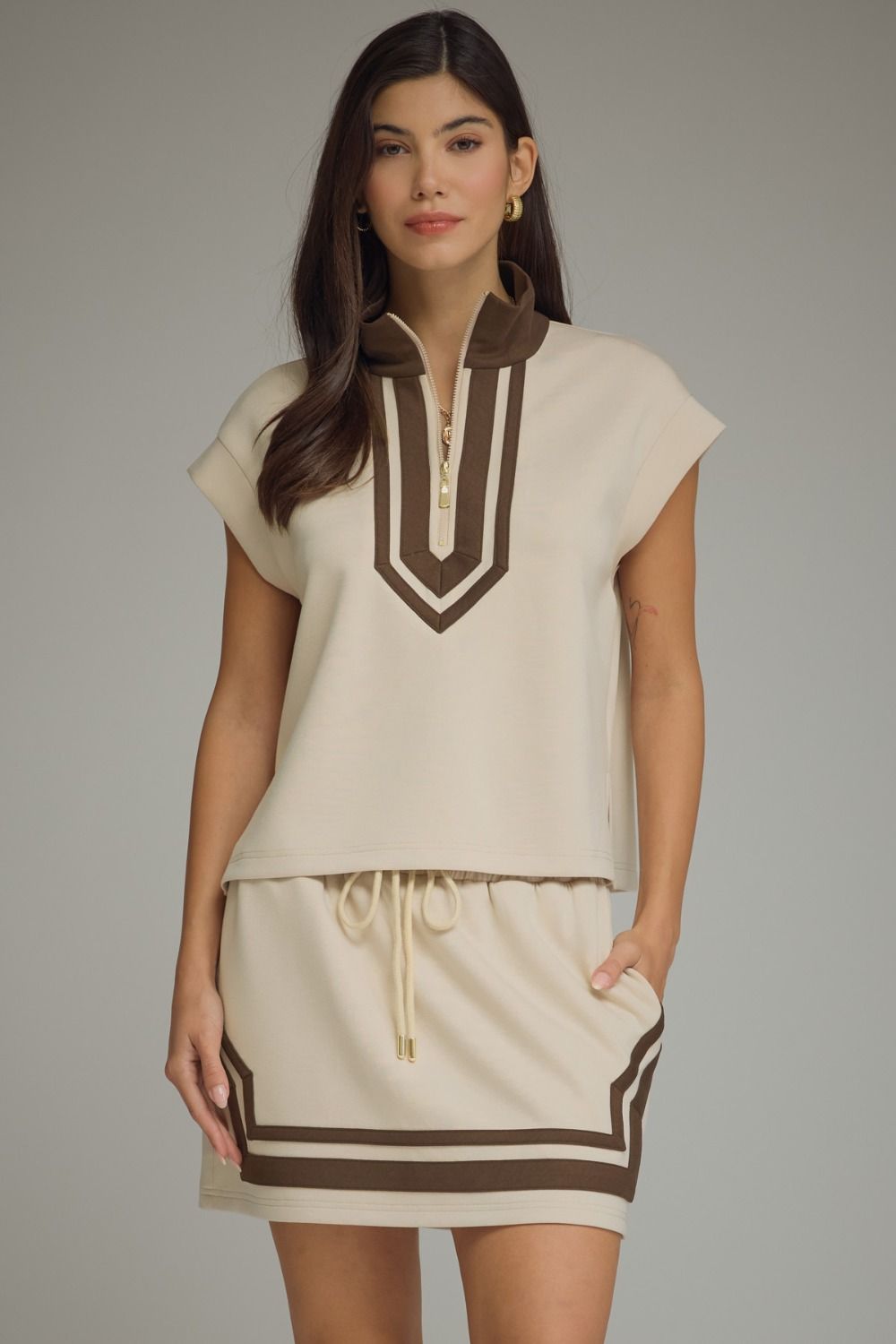 Serving Looks Taupe & Chocolate Skort Set
