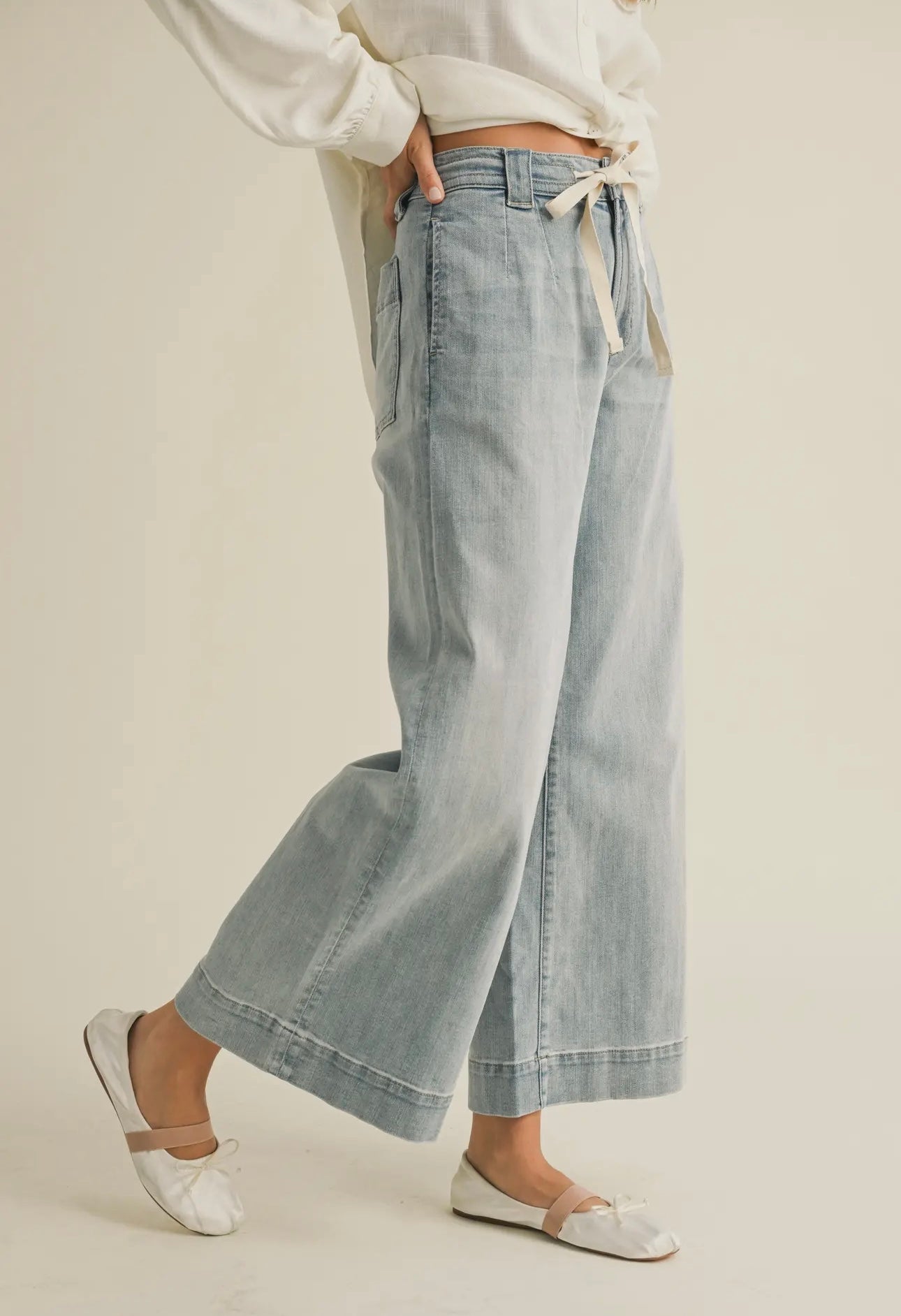 Miou Muse Washed Denim With Tie Front Pants