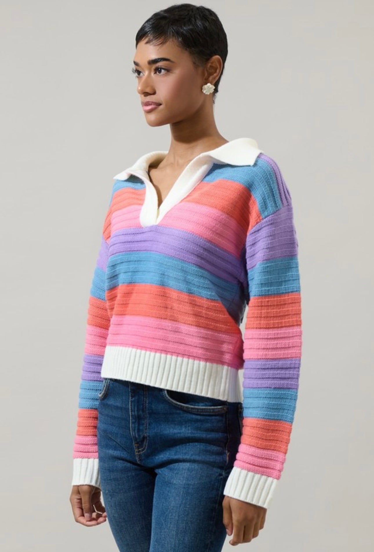 Roselin Striped Collared Sweater