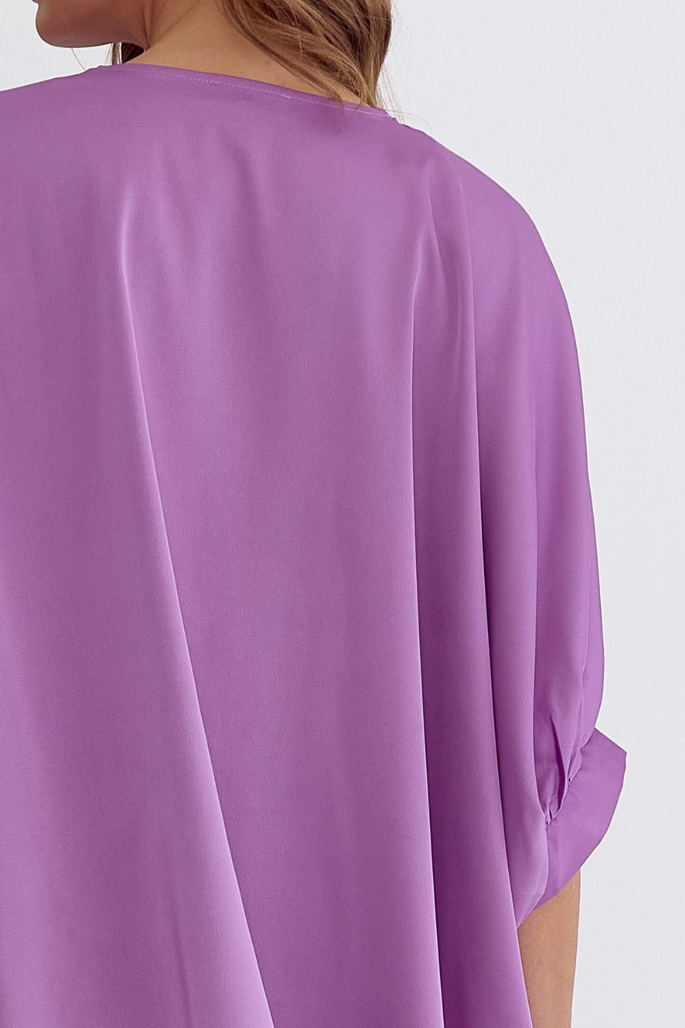 Satin V-Neck 1/2 Sleeve Top- Violet