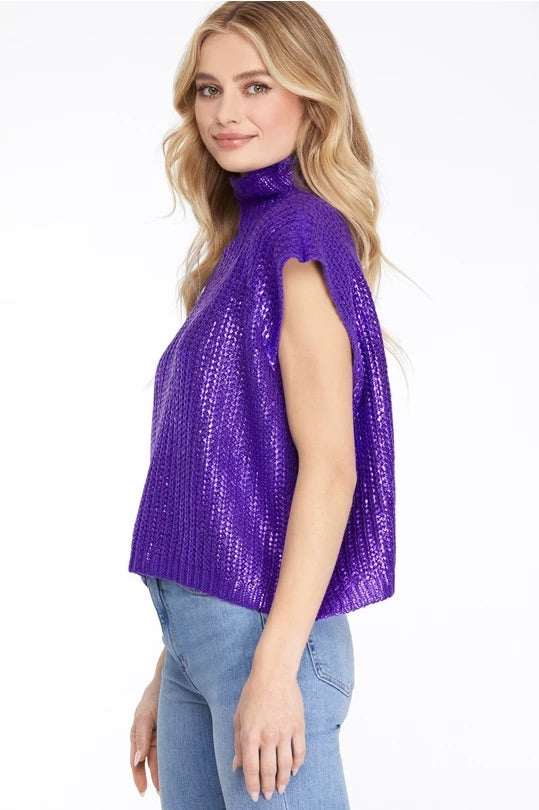 Purple Metallic Foil Sleeveless Sweater