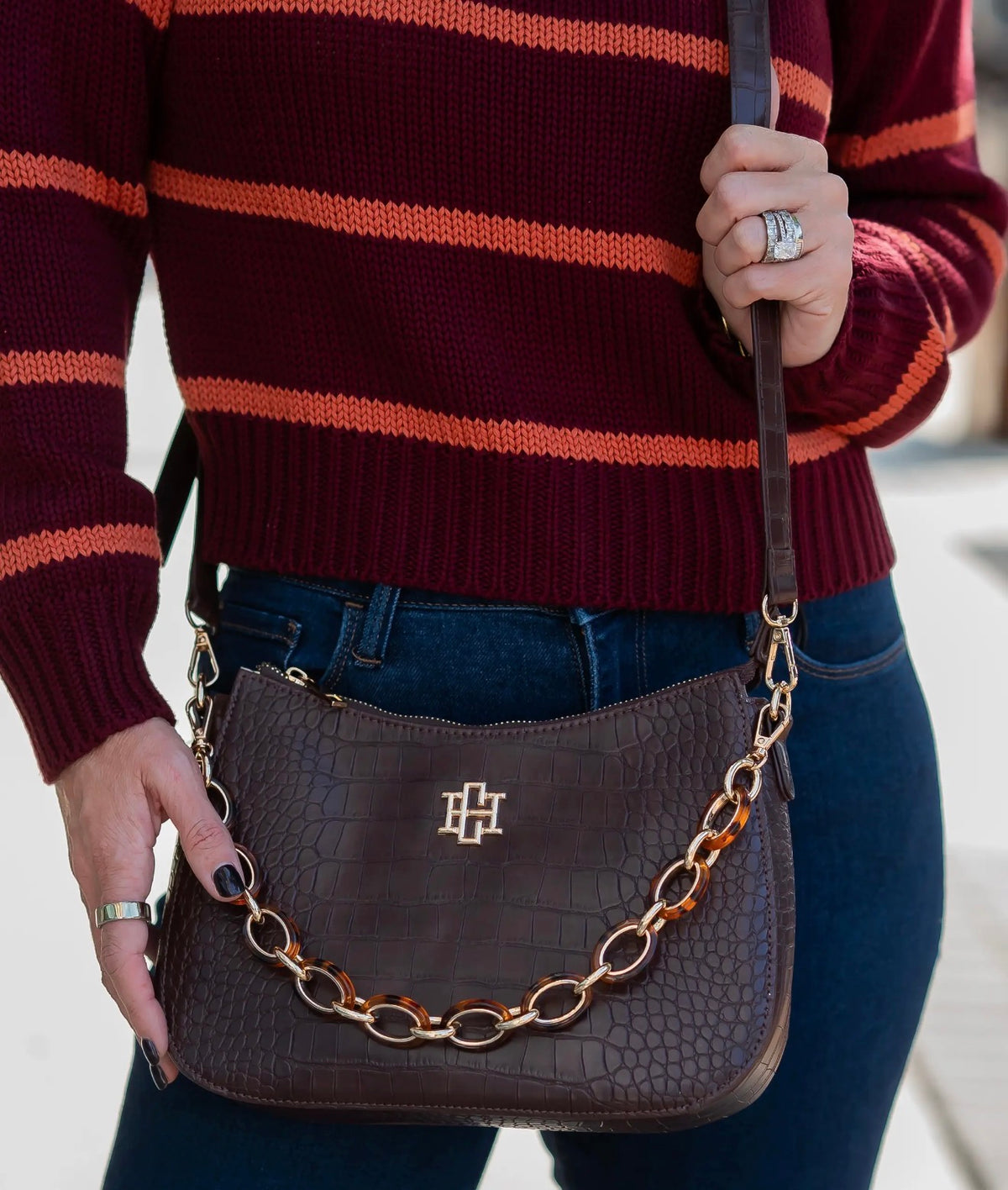 Charlee Chocolate Croc-Embossed Vegan Leather Crossbody~Caroline Hill