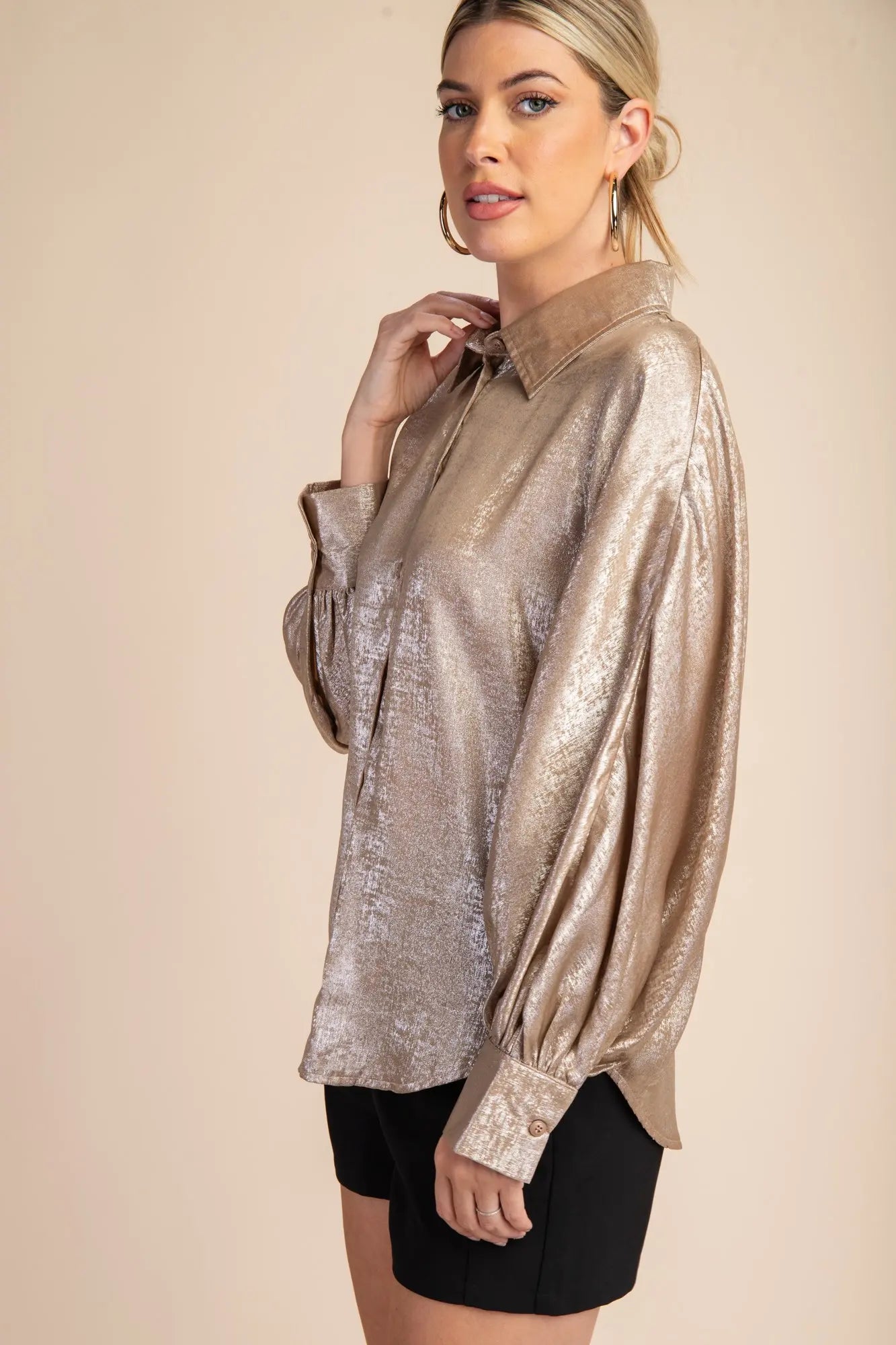 Voluminous Sleeve Blouse-Taupe