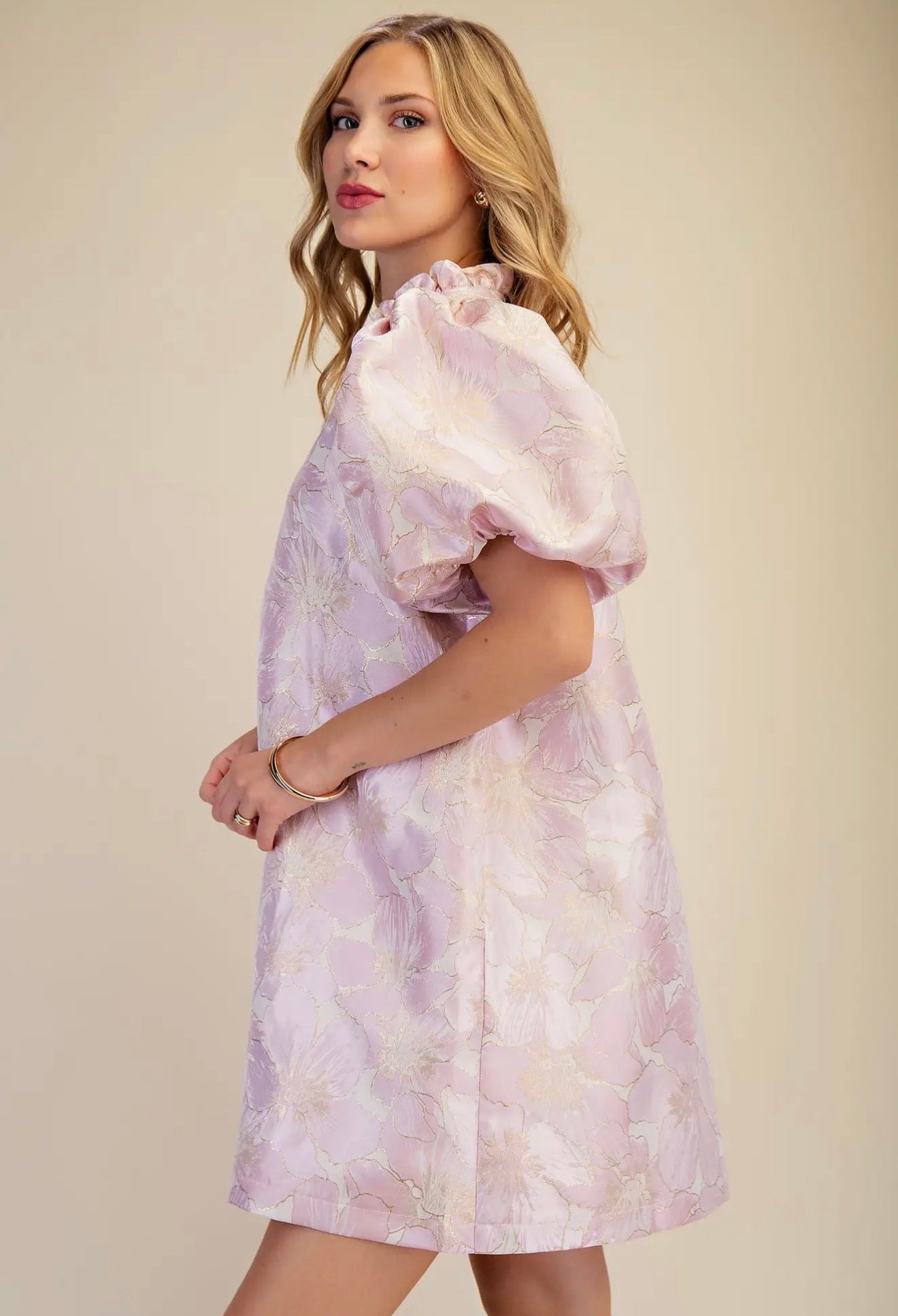 Uptown Allure Baby Pink Floral Mini Dress