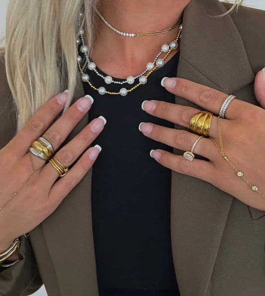 Pearl & Gold Beaded Ball Necklace