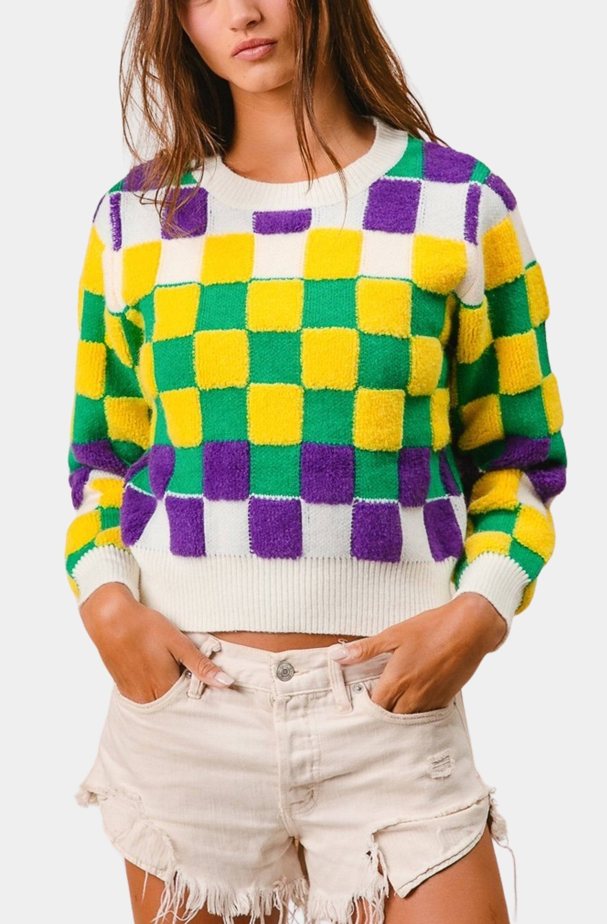 Mardi Gras Checker Sweater