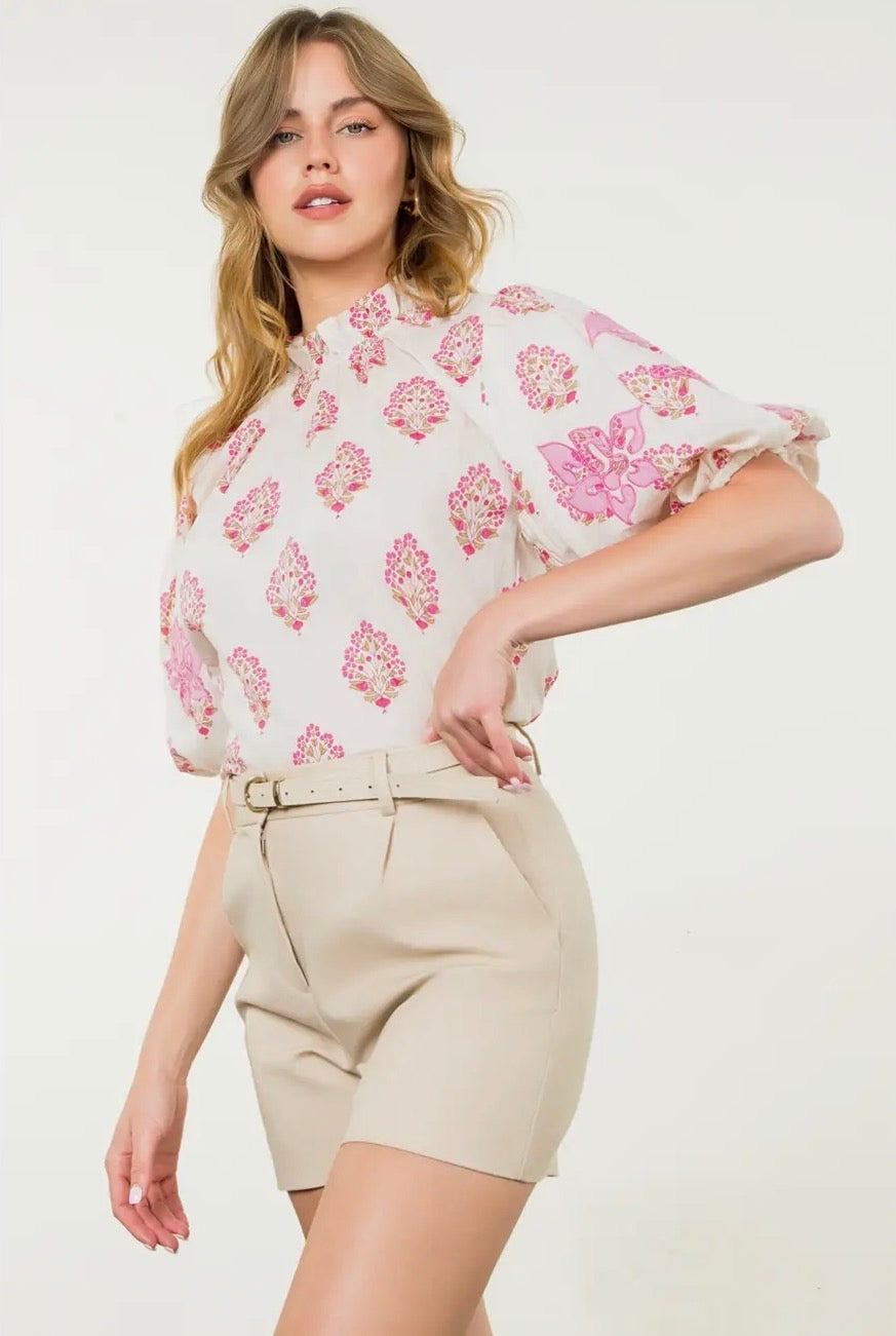 Bloom Babe Puff Sleeve Floral Print Blouse~THML