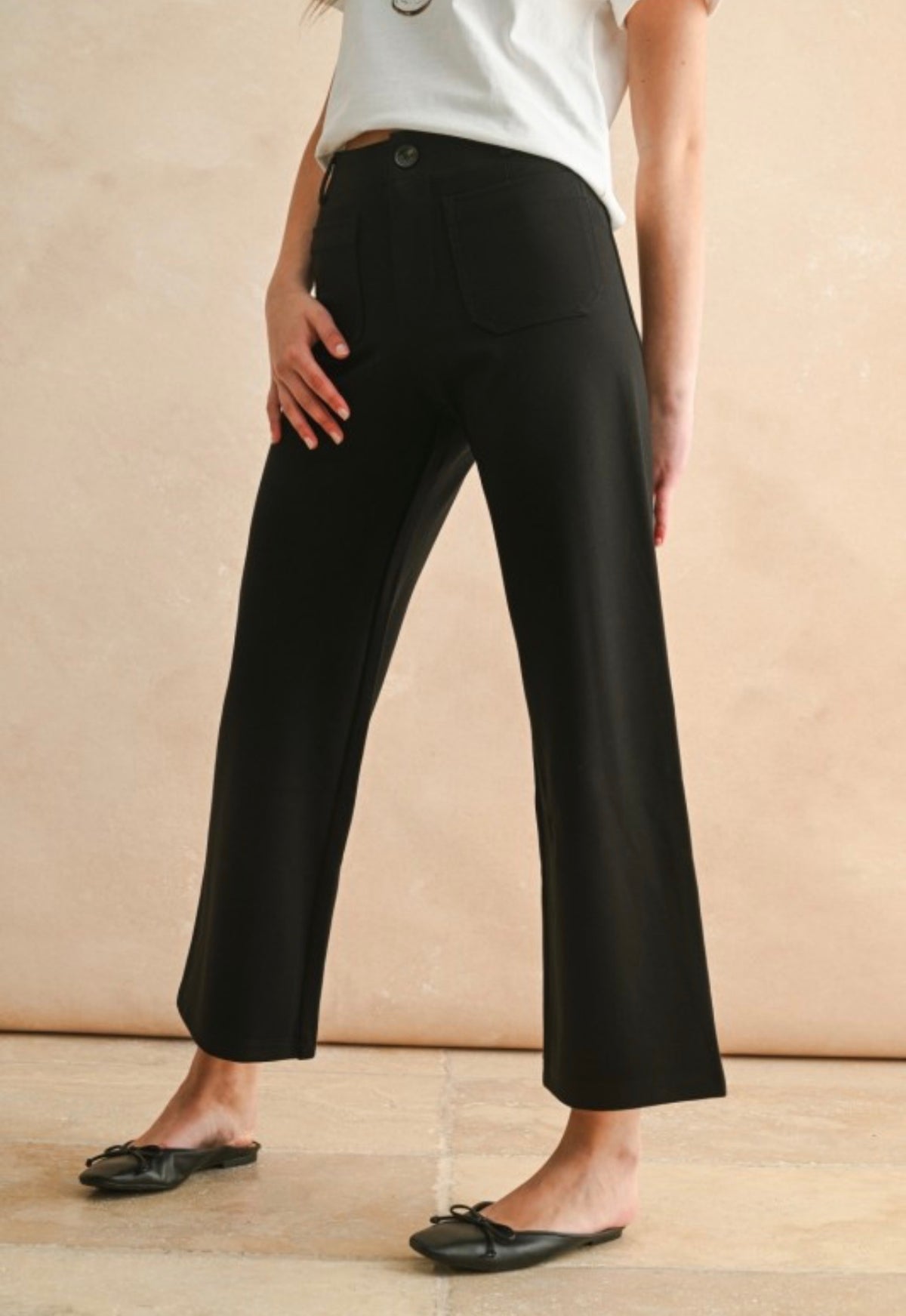Front Pocket Ponte Fabric Cropped Pants~Black