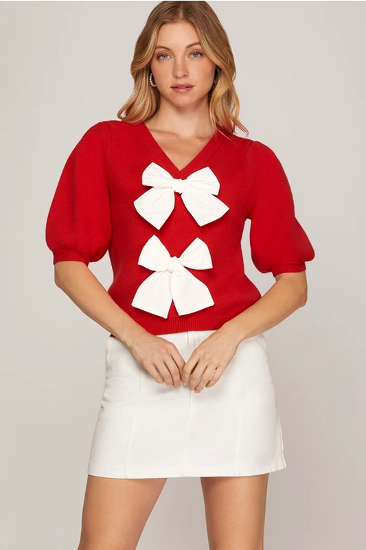 Pretty In Red Bow Sweater