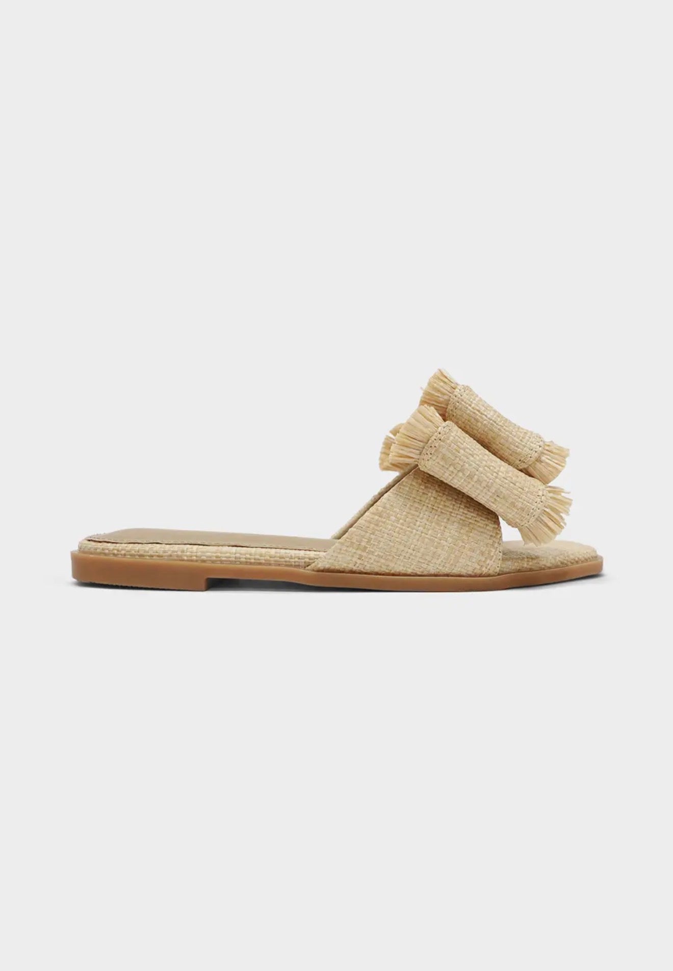 Resort Stay - Raffia Bow Sandals, Beach Slide, Summer Flat