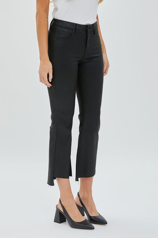 Hidden Happi Jeans Black Coated  Cropped Flare With Step Hem